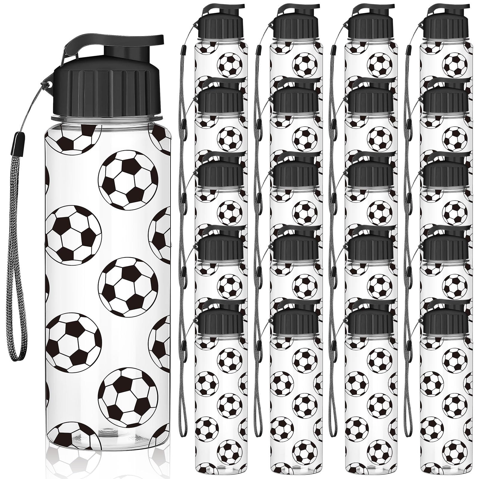 20 Pack Soccer Water Bottles Bulk,17 oz Plastic Sports Bottle with Lid