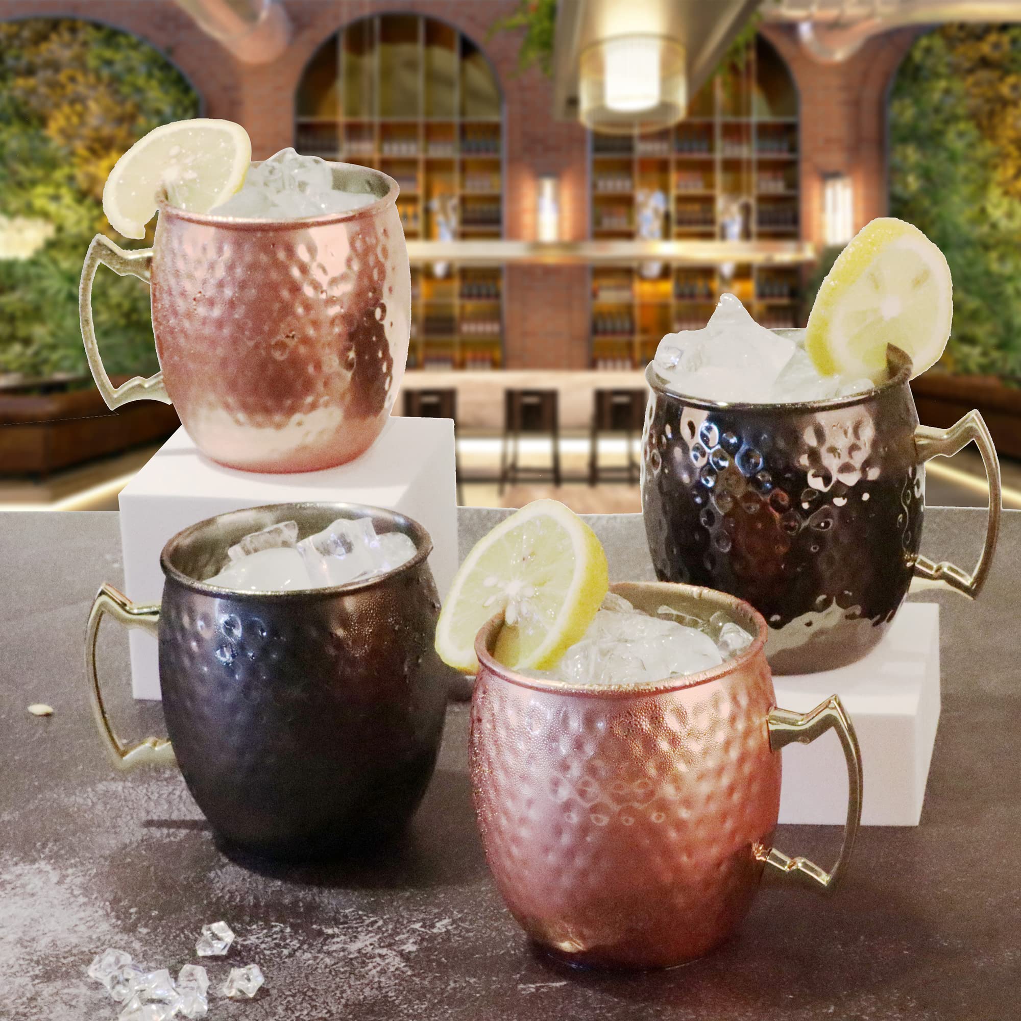 Arora Moscow Mule Mug, Set Of 2 Copper Hammered, Durable For Home Dining, Max Capacity 20Oz, 3.7'' D X 3.9'' H