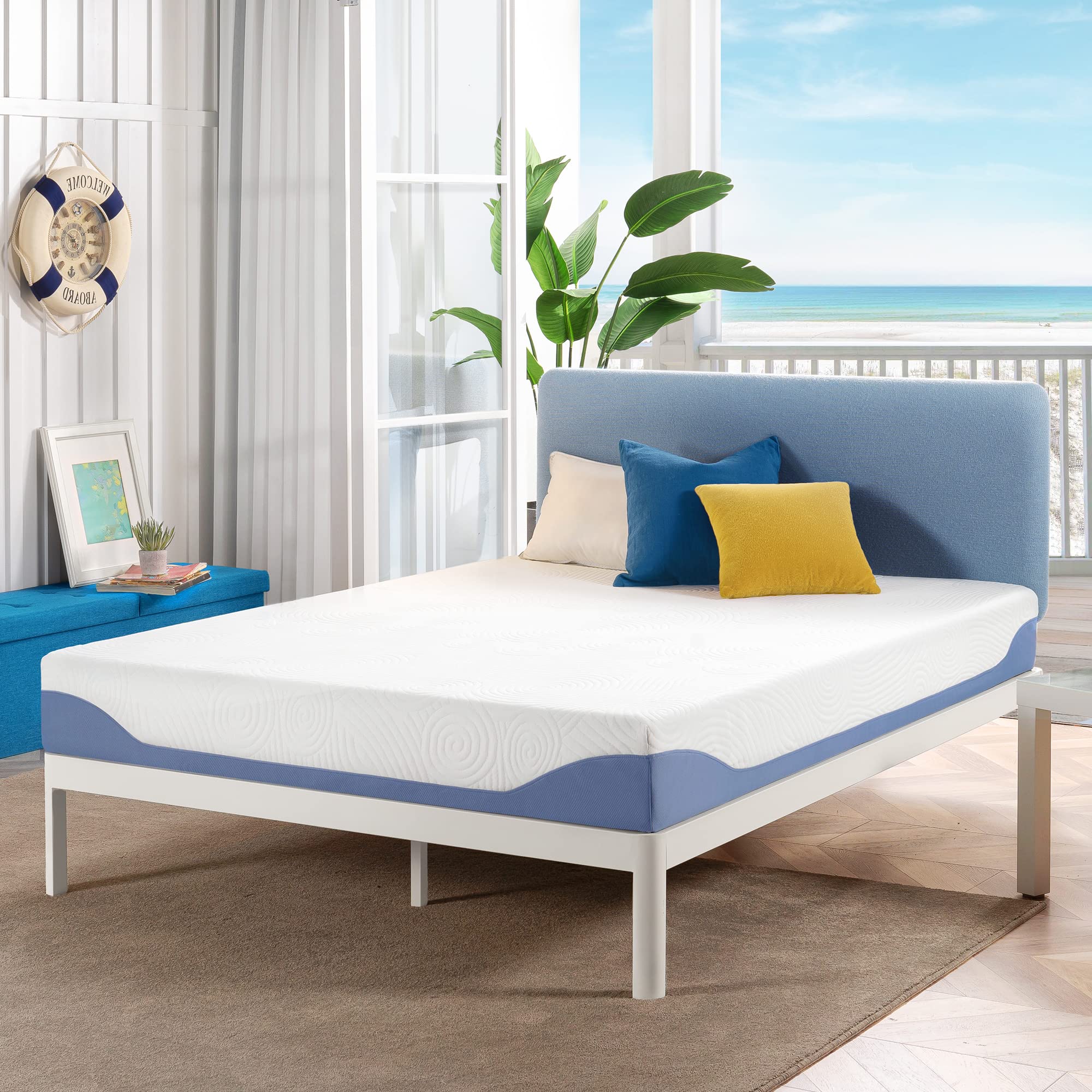Mellow 8 Inch Cooling Gel-Infused Memory Foam Bed Mattress, Medium Firm Sleep And Breathable Fabric Cover, Queen, Mattress In A