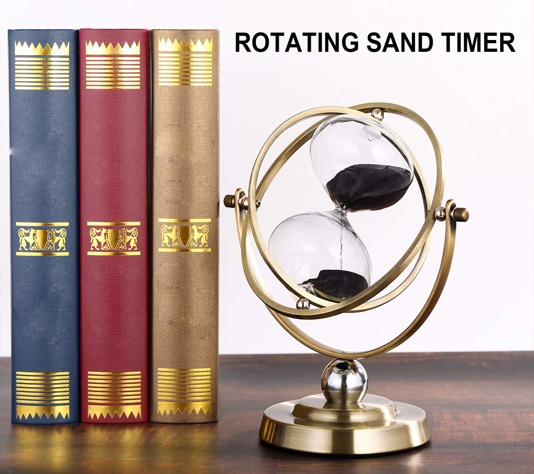 Suliao Hourglassr 60 Minute Sand Time,Large Antique Rotating Black Sand Clock,Metal Sand Watch 60 Min,Vintage Reloj De Arena,Bra