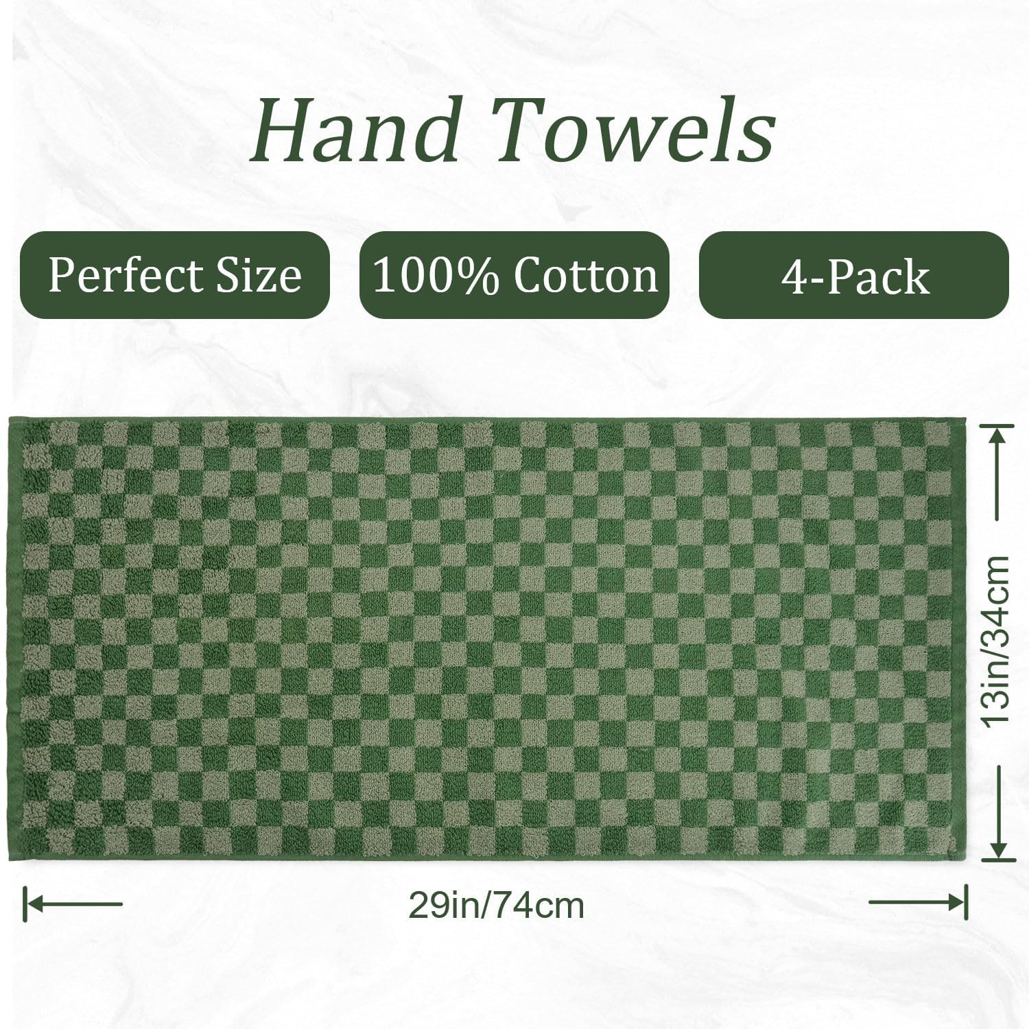 Jacquotha Soft Hand Towels 4 Pack, Green Checkered Face Towel Set For Bathroom Kitchen, Decorative Quick Dry Towel 13X29 Inches
