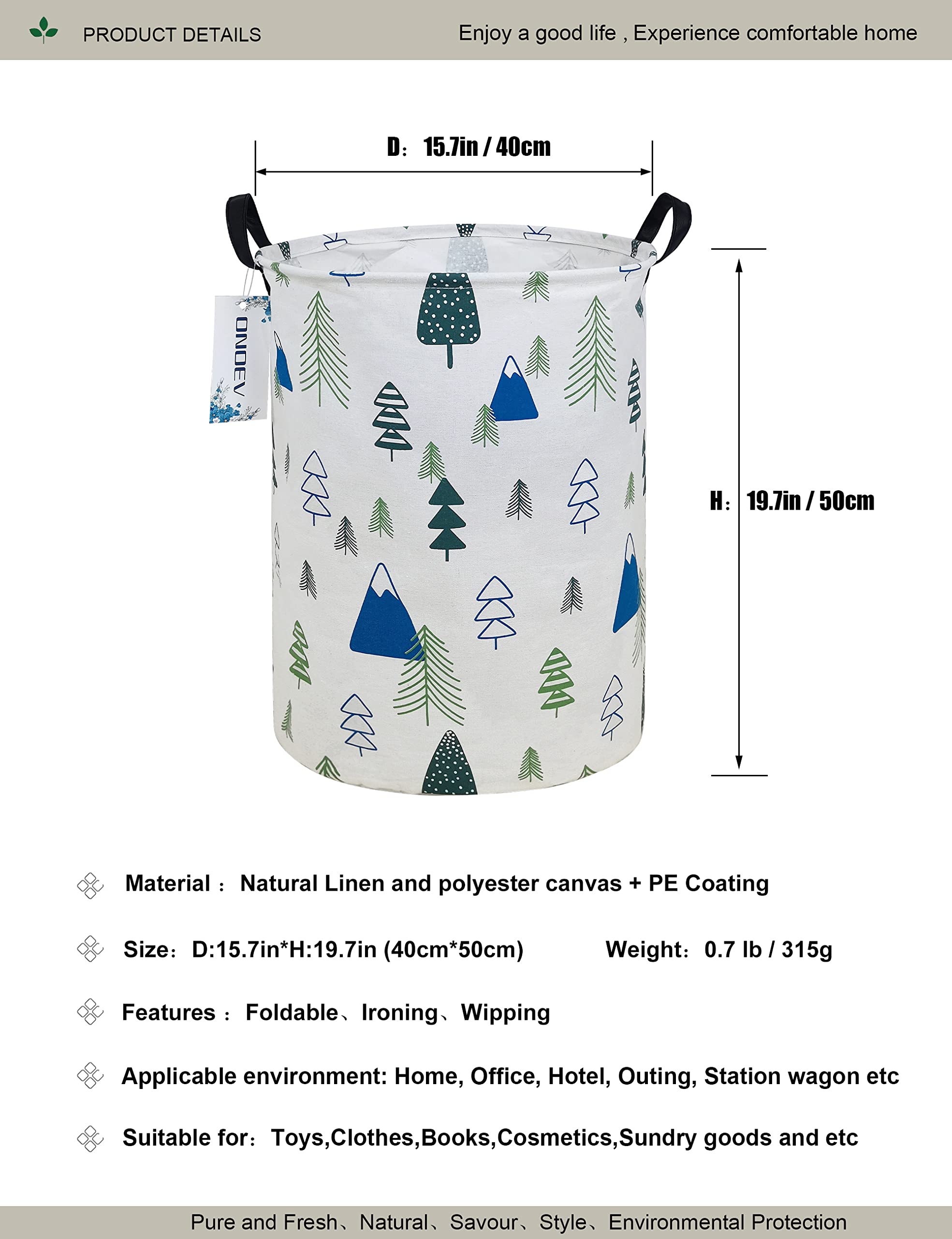 ONOEV Round Fabric Storage Bin Decorative Basket Organizer Basket with Handles for Clothes Storage books and 19.7inch(H) x 15.7inch(D)