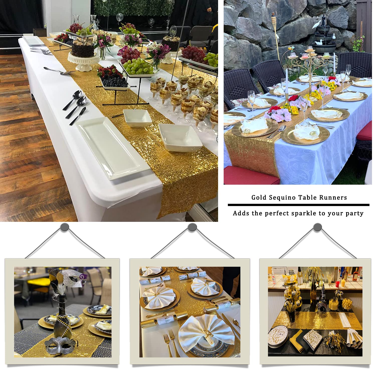 Tcbesto Gold Sequin Table Runner 12 ' 'X 108 ' ' 12 Pack Sparkly Table Runner Glitter Table Cloth Runner For Party Reception Eve
