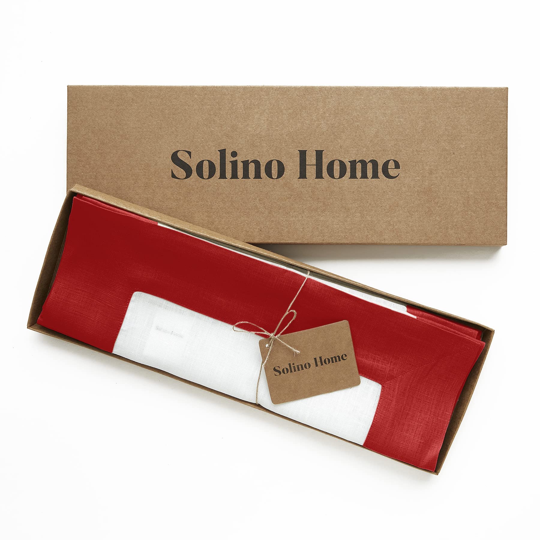 Solino Home Linen Placemats Set Of 4-100% Pure Linen Cloth Fabric Placemats Red And White - 19'' L X 14'' W Inch Washable Dining