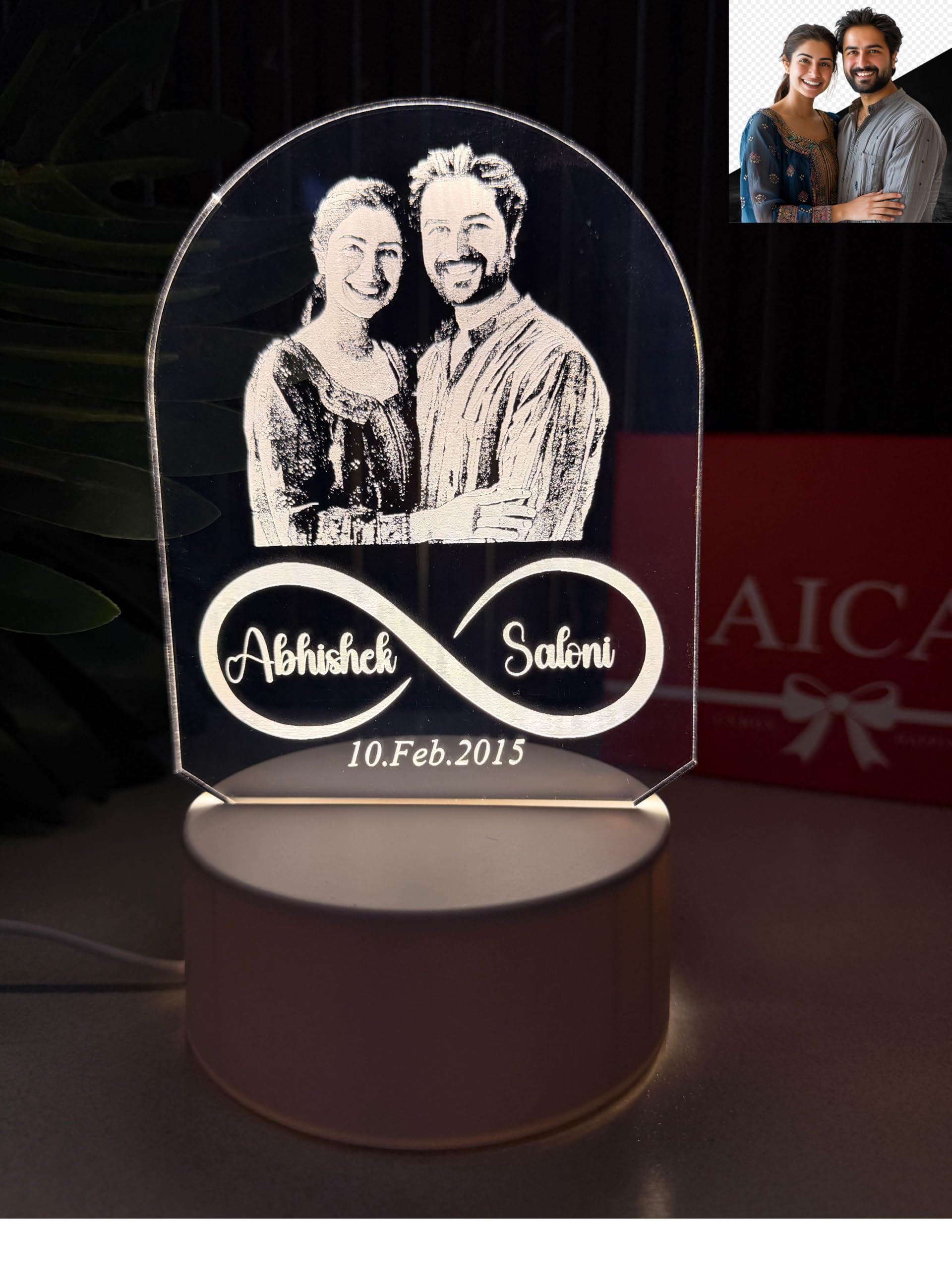 Aica Personalized Couple Name Led Table Lamp (Couple Name Infinity) (Couple Photo Lamp)