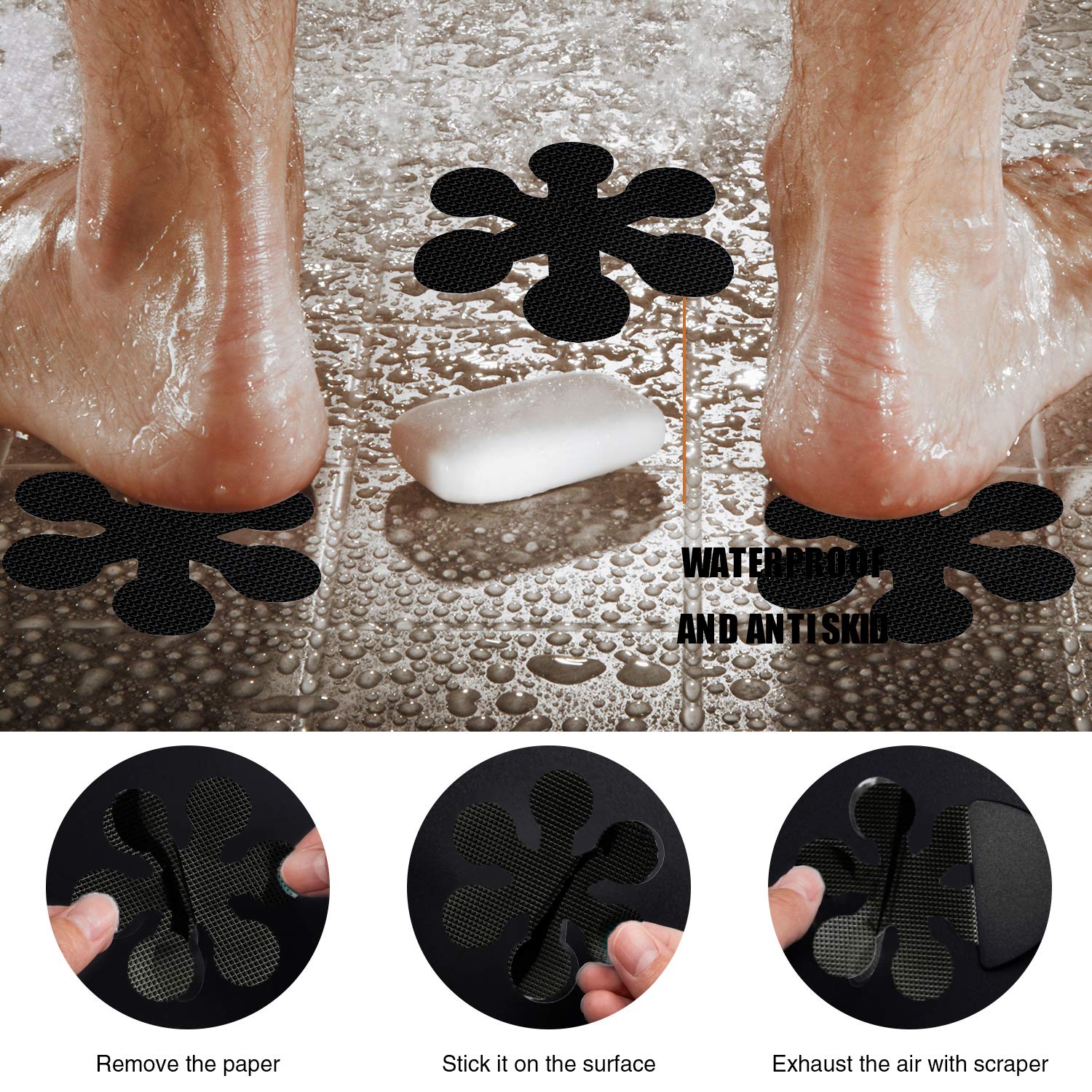 Secopad Bathtub Stickers Non-Slip  Safety Shower Treads Adhesive Appliques with Premium Scraper
