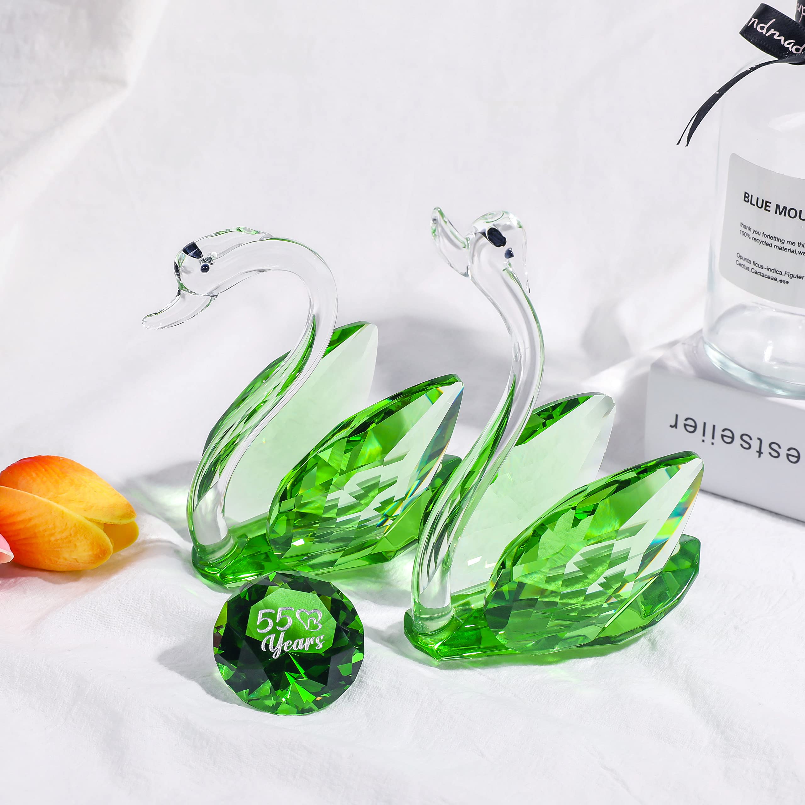 YWHL 55th Wedding Anniversary Decorations, 55 Year Anniversary Swan Gifts for Parents, Emerald Wedding Gifts Her Him, Emerald Gr