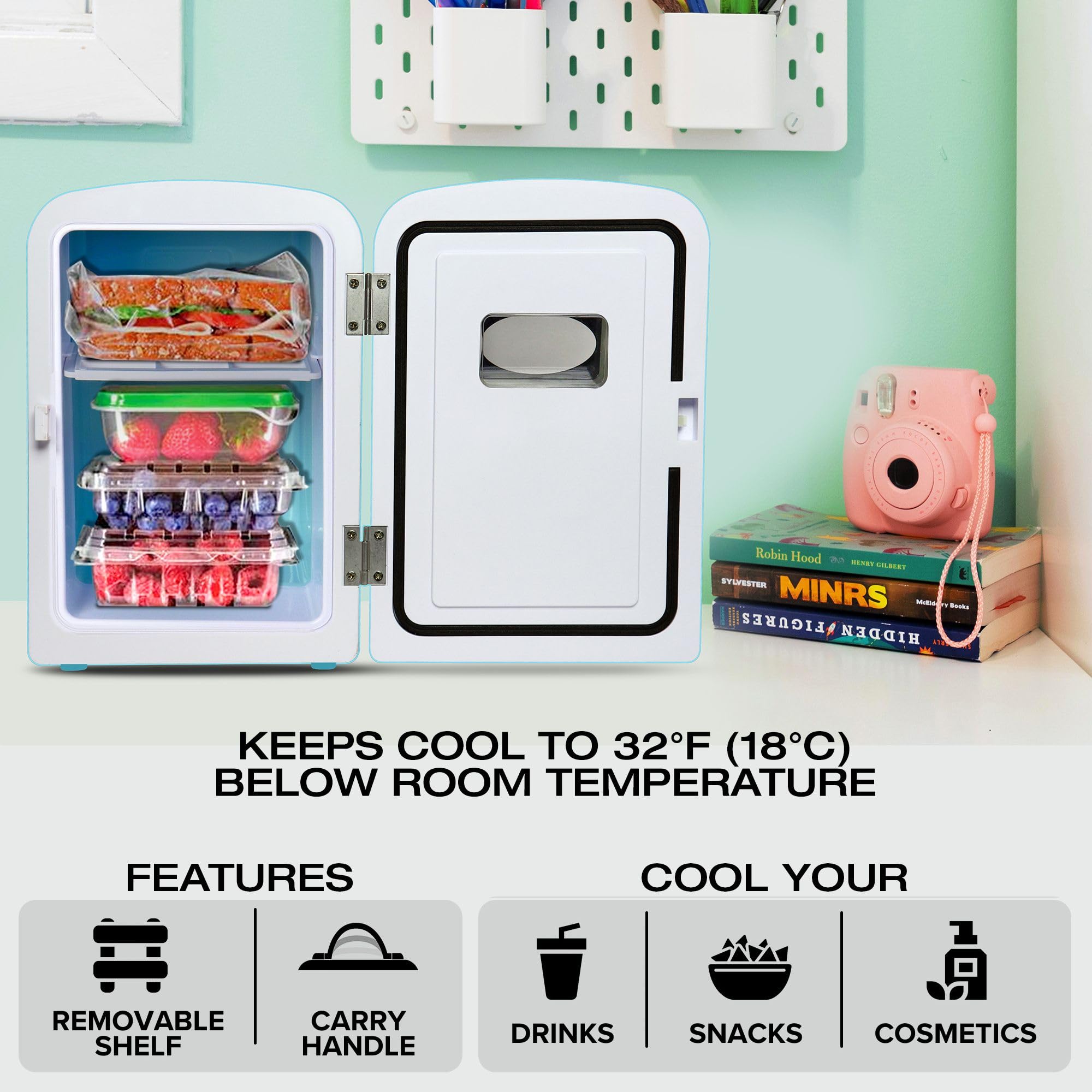 Koolatron Retro Portable Mini Fridge 4 Liter6 can AcDc Thermoelectric cooler for Skincare  cosmetics  Medications  Dorm  Home  Room and Travel (Aqua)