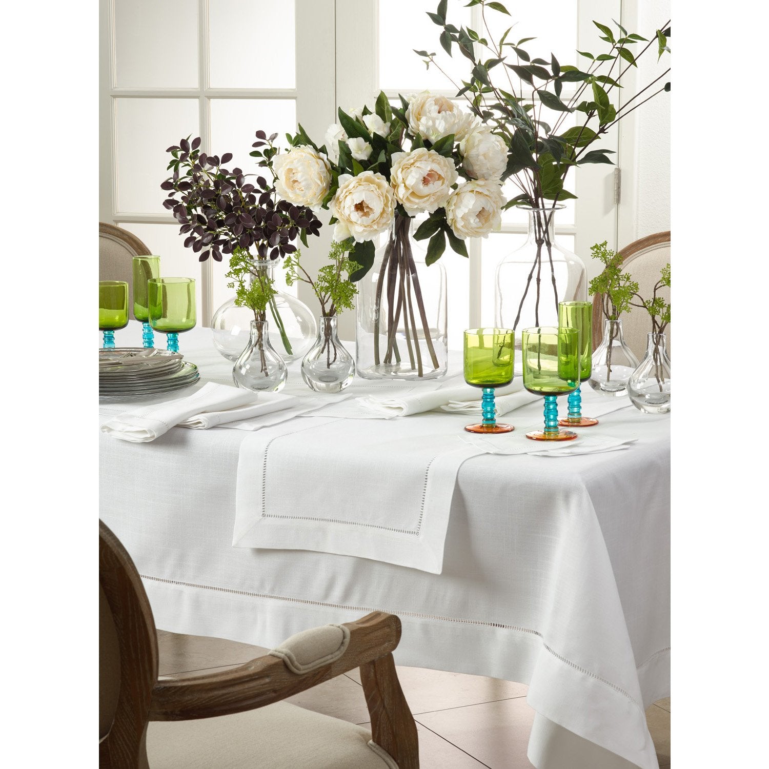 White Special Occasion Holiday Tablecloth With Hemstitched Border 70'' X 120''