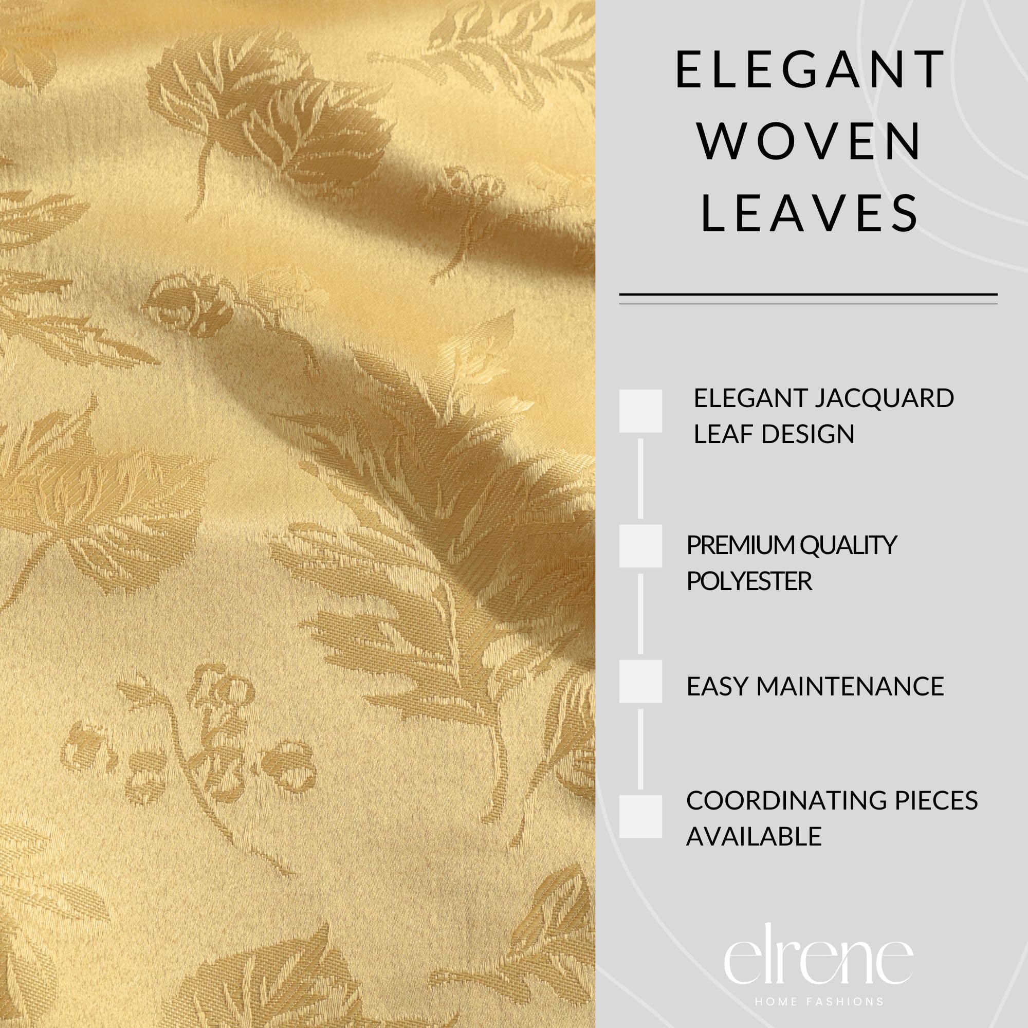 Elrene Home Fashions Elegant Woven Leaves Jacquard Damask Cloth Napkin Set, 17'' X 17'', Pack Of 8, Gold