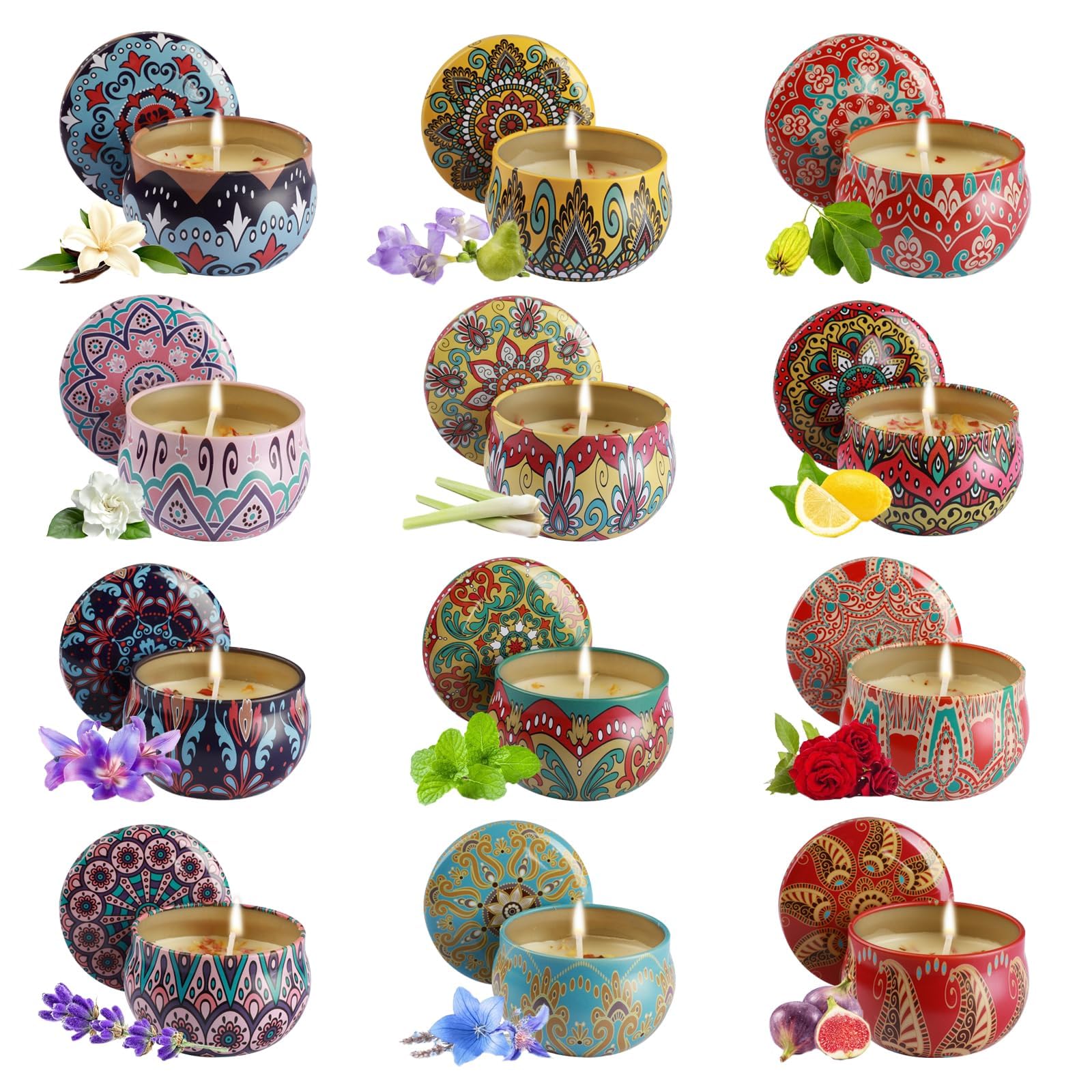 YARDZINE Scented Candles for Valentines Day Gifts, 12 Pack Candles for Home Scented, 2.5 oz Soy Candles, Long Lasting Scented Ca