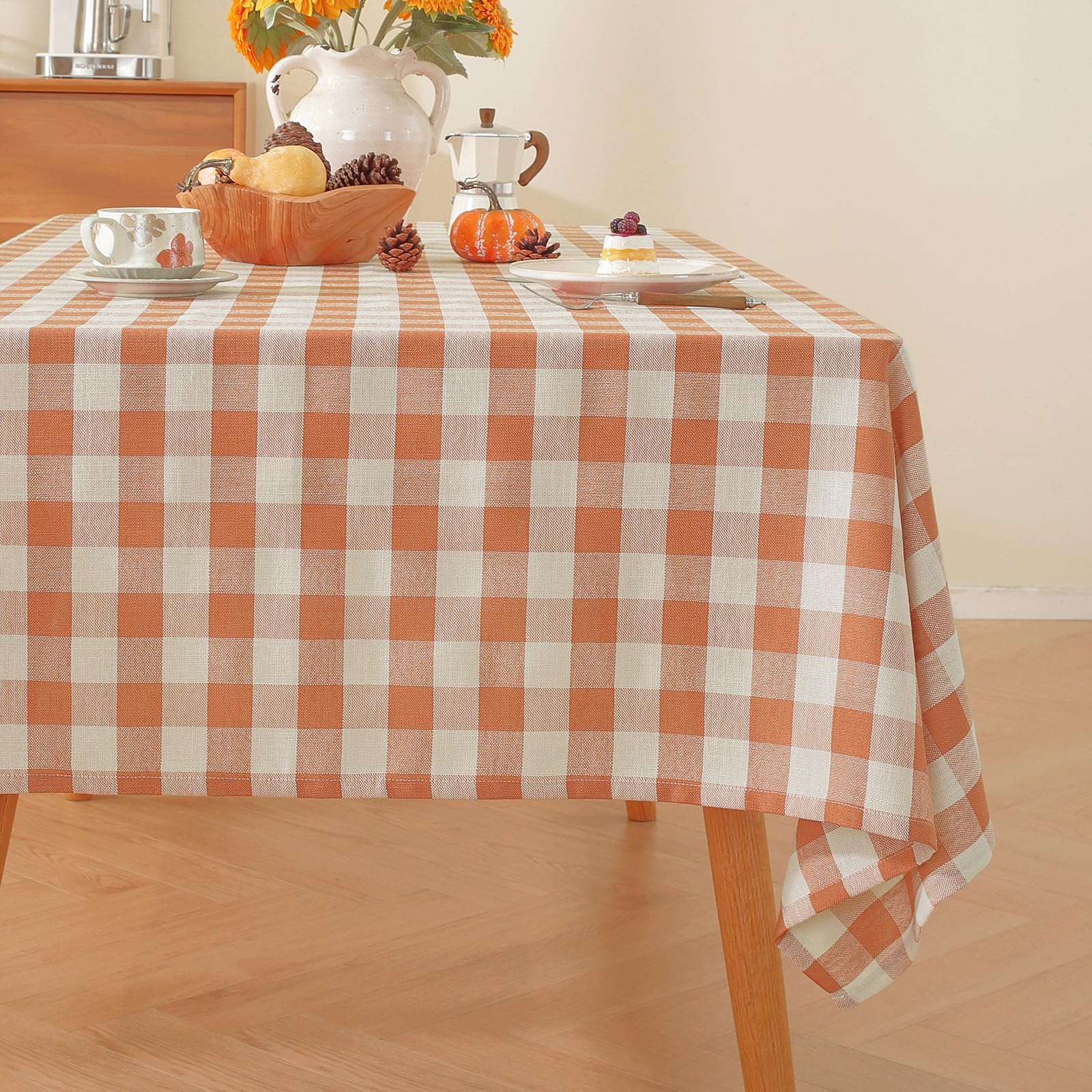 Alsoo Checkered Tablecloth Rectangle Gingham Table Cloth Washable Cotton Linen Fall Thanksgiving Buffalo Plaid Table Cover for P