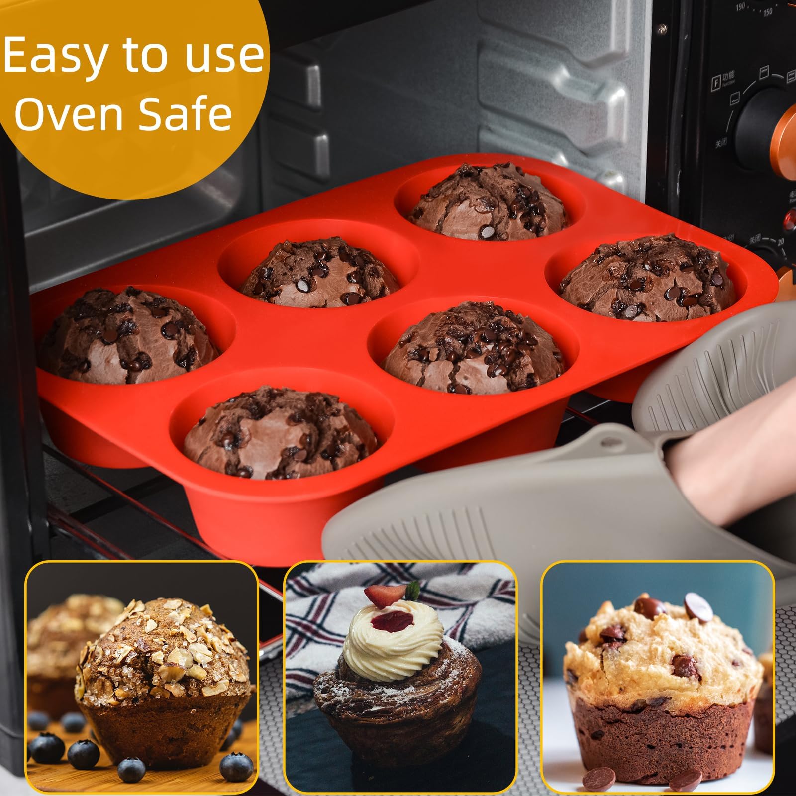 Caketime Jumbo Muffin Pan, 3.5 Inch Large Muffin Pan 6 Cup Silicone Jumbo Muffin Tin For Baking Food Grade Silicone Non Stick