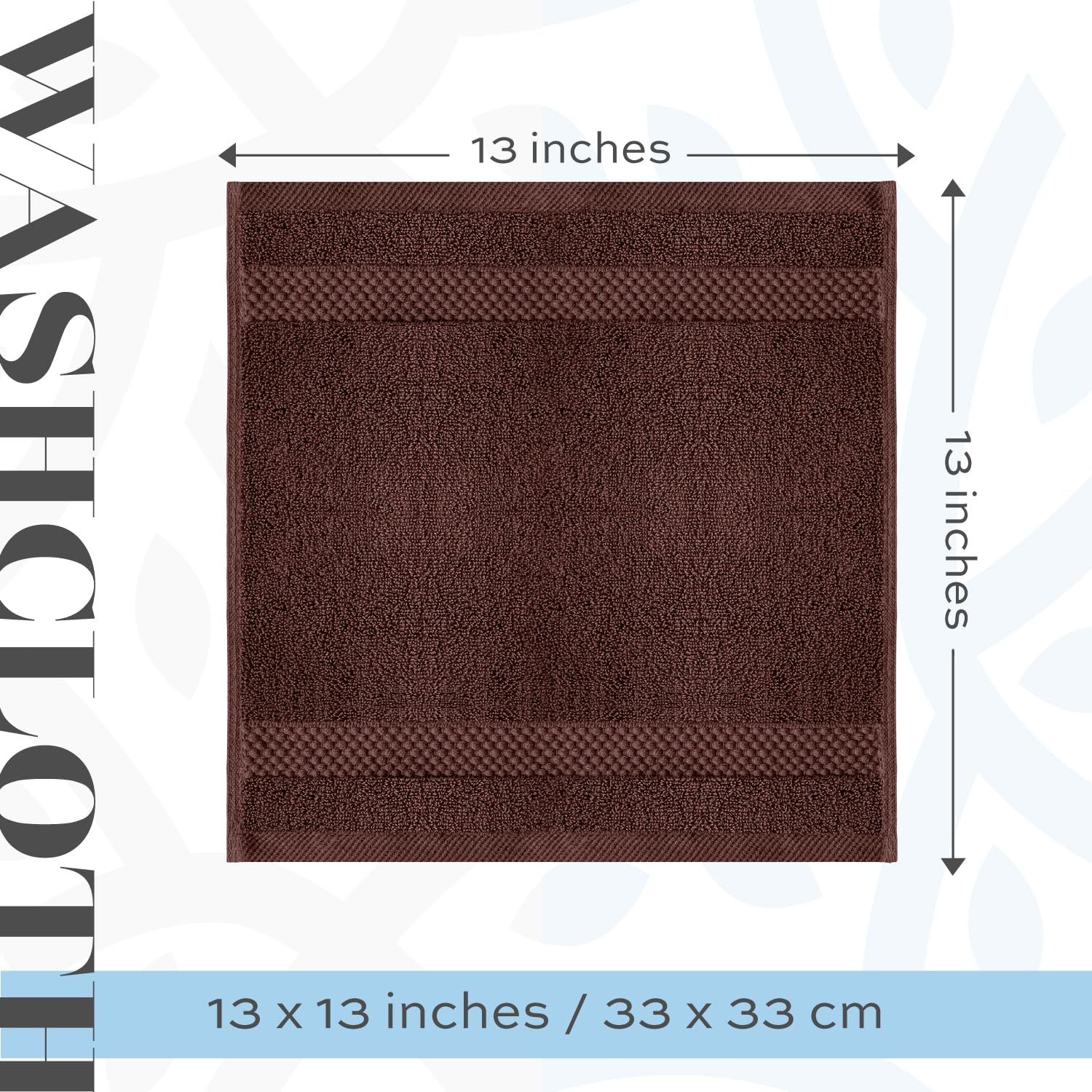 White Classic Cotton Washcloths - Large 13x13" Brown Spa Towels | 12 Pack