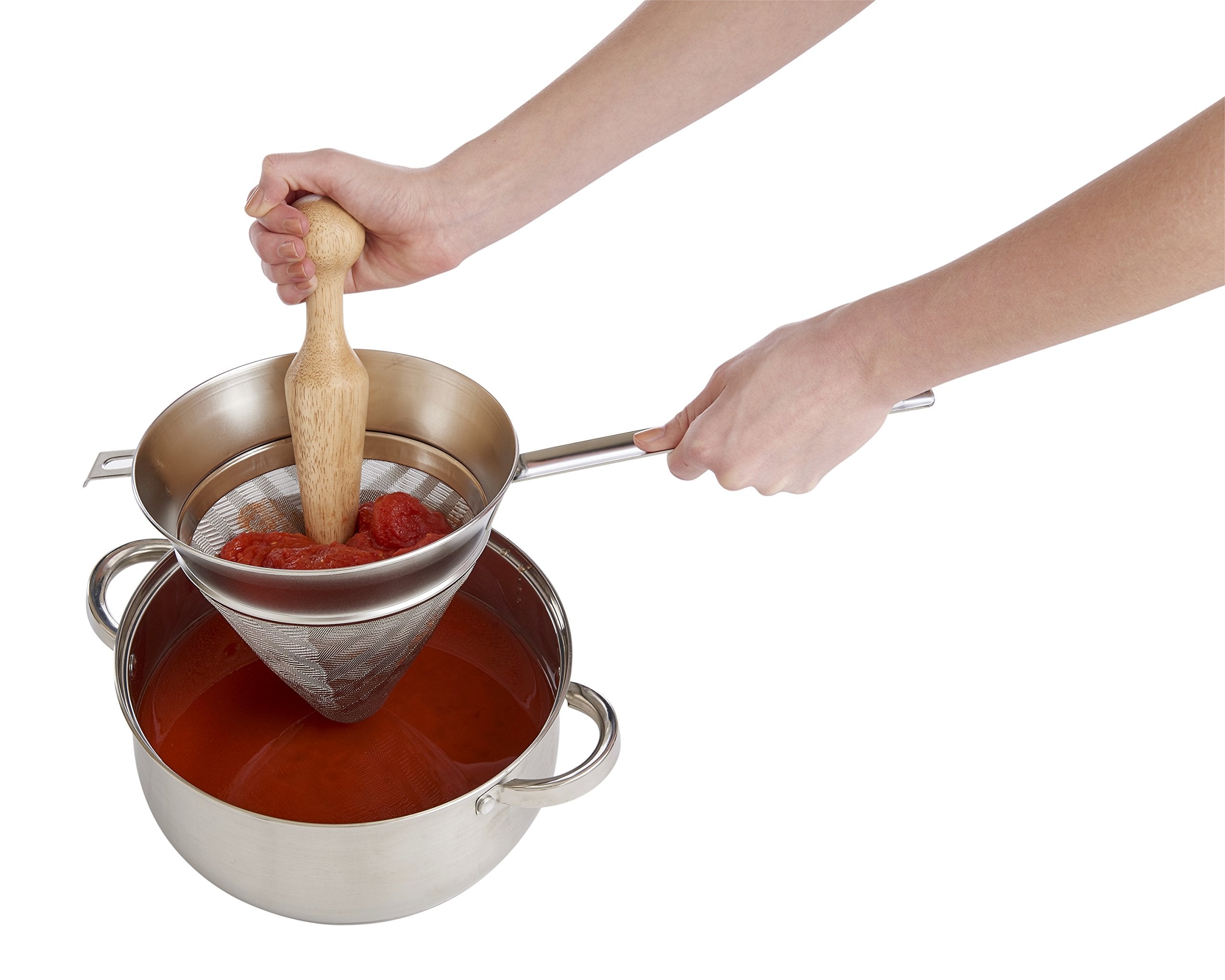 Hic Kitchen Chinois Fine-Mesh Sieve, 18/8 Stainless Steel, 7-Inch Diameter, Ideal For Smoother Soups, Sauces, Pestle Compatible,