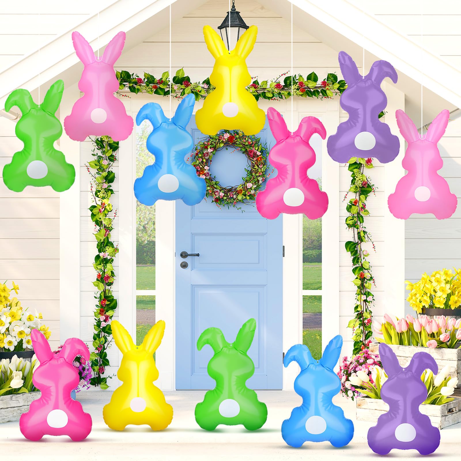 Realspring 12 Pieces 14 Inch Summer Inflatable Blow up Decor Butterfly Ice Cream Pink Flamingo Inflatable Hanging Ornament Giant