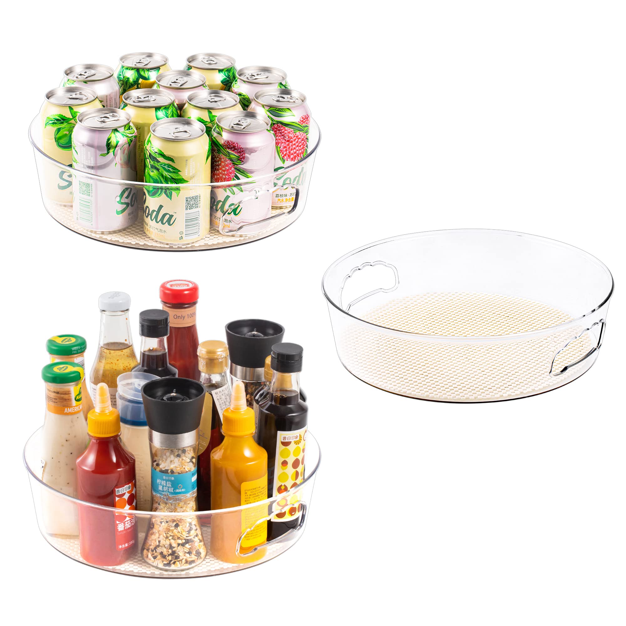 3 Pack Lazy Susan Organizer For Pantry Storage With Non-Skid Liner, 12'' Clear Rotating Lazy Susan Turntable For Coner Cabinet,