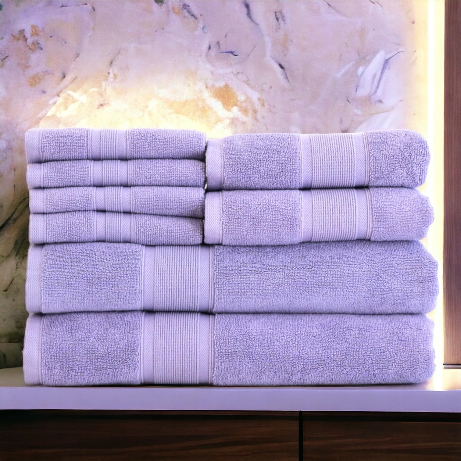 Luzia 8 Piece Bathroom Towel Set - 100% Turkish Cotton, Premium Quality - 2 Bath Towels 2 Hand Towels And 4 Washcloths (Lavender