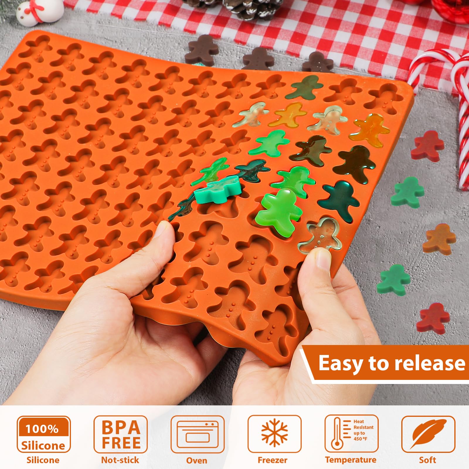 Kamehame Gingerbread Man Silicone Mold, 77 Cavity Gingerbread Gummy Mold, Silicone Gingerbread Candy Mold, Christmas Gingerbread