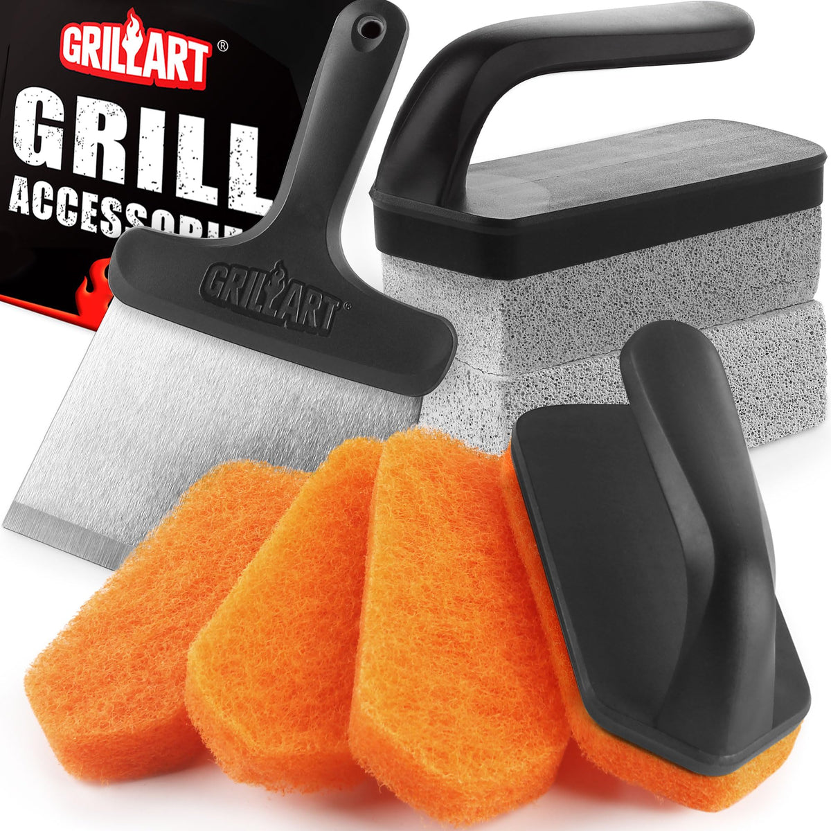 Grillart Griddle Cleaning Kit For Blackstone, Flat Top Grill Cleaning Kit With Grill Stone, Griddle Scraper, Scouring Pad And Ha