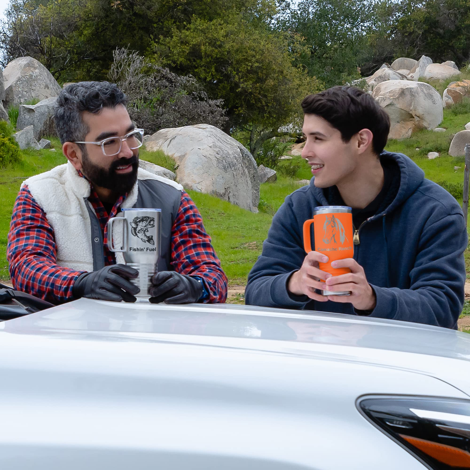 Lasergram 20Oz Vacuum Insulated Travel Mug With Handle, Flag Of Puerto Rico, Personalized Engraving Included (Orange)