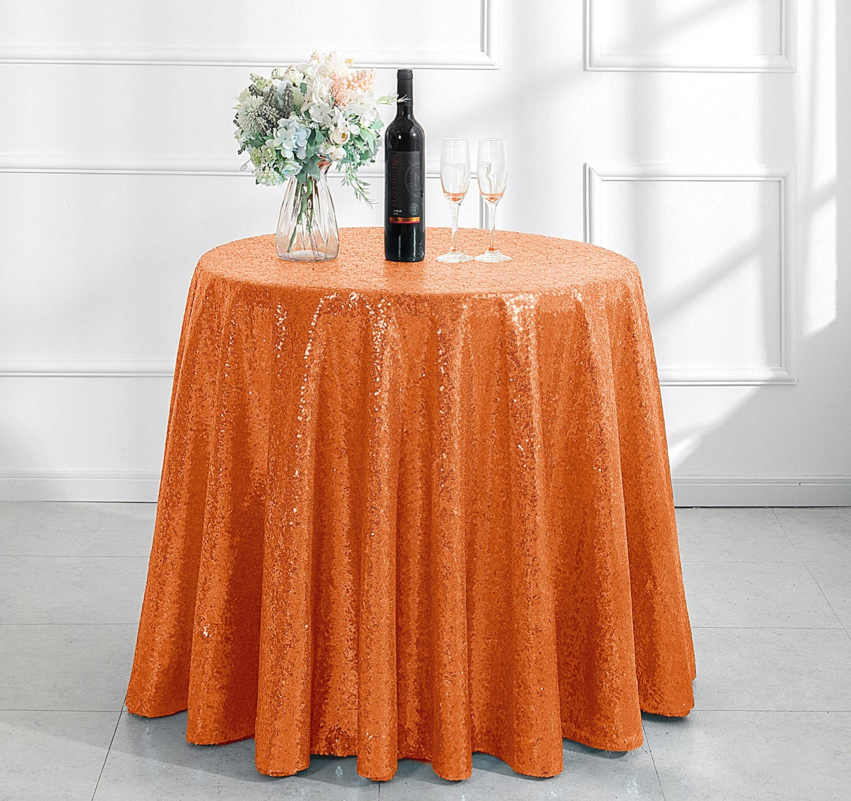 Pufogu 50'' Round Orange Sequin Tablecloth Glitter Orange Table Cloths For Birthday Wedding Bridal Baby Shower Party Decorations