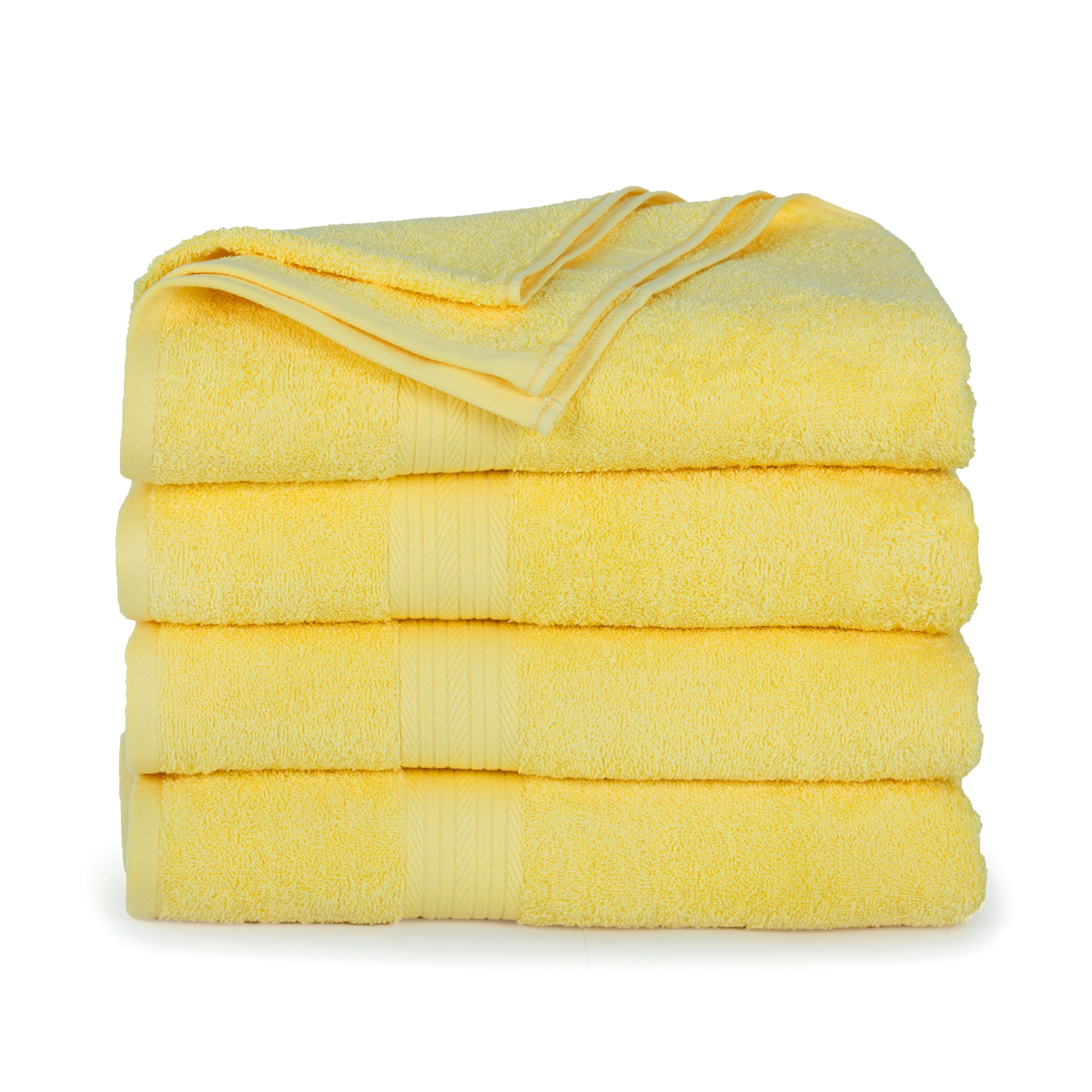 Ample Decor Bath Towels 100% Cotton 30 X 54 Inch 600 GSM Soft Quick Dry Bathroom Towel - 4pcs Yellow