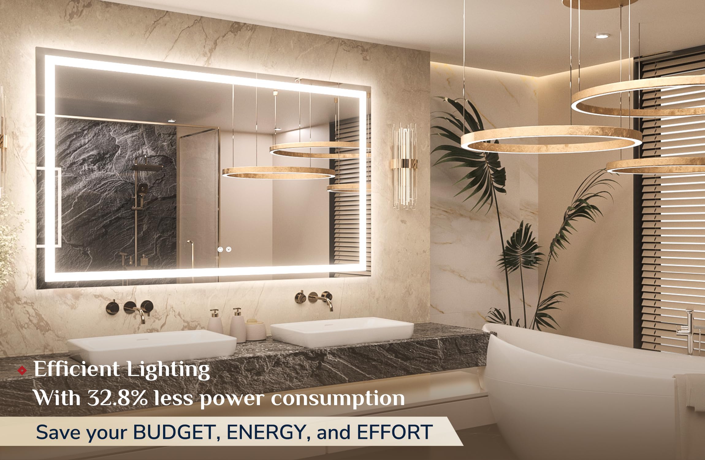 Keonjinn 55     X 36     Lighted Mirror For Bathroom Wall, Led Mirror With Frontlit & Backlit, Bathroom Mirror With Lights, Step