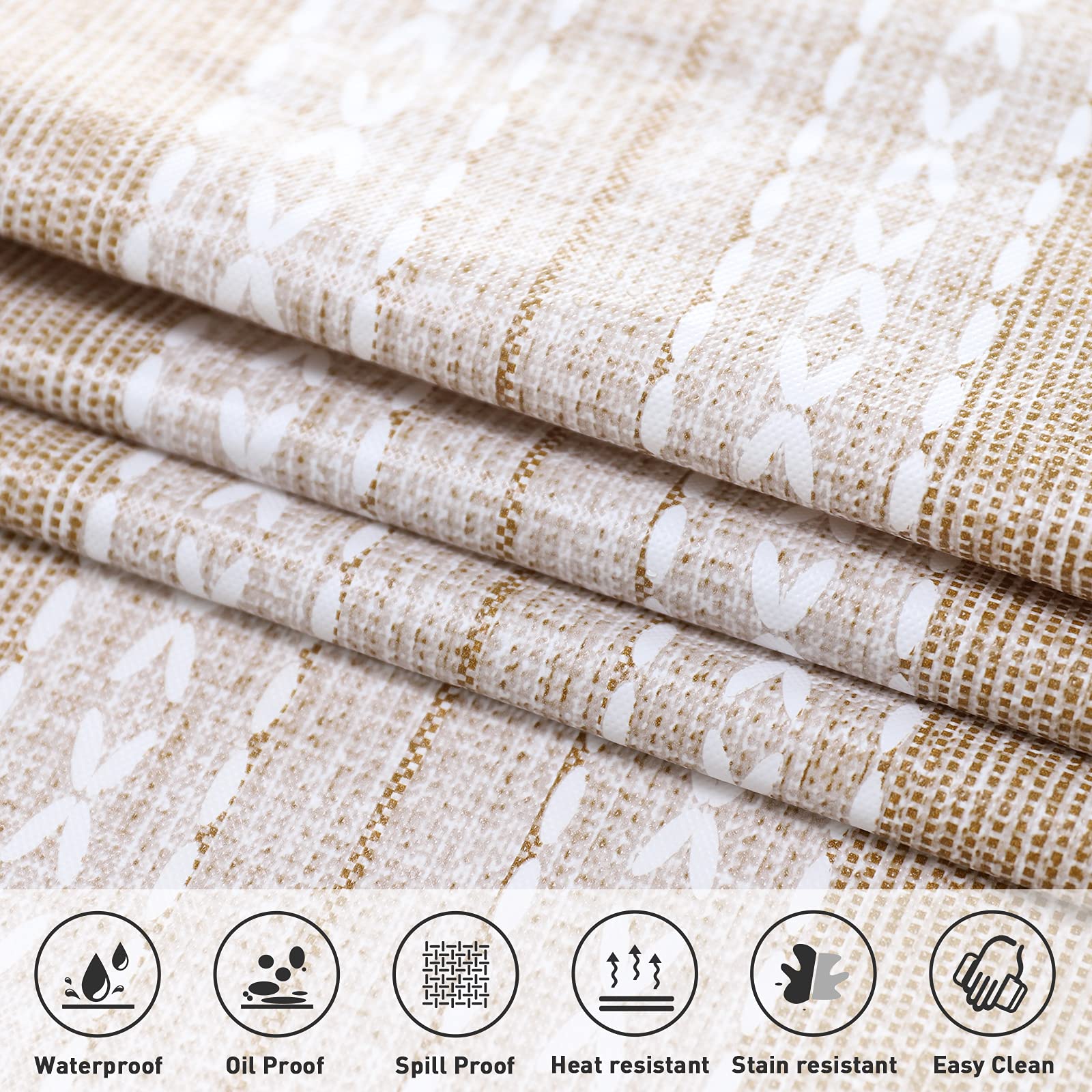 Vonabem 100% Waterproof Square Pvc Tablecloth, Vinyl Table Cloth Cover With Flannel Backing Oil Spill Proof Wipeable Table Cloth