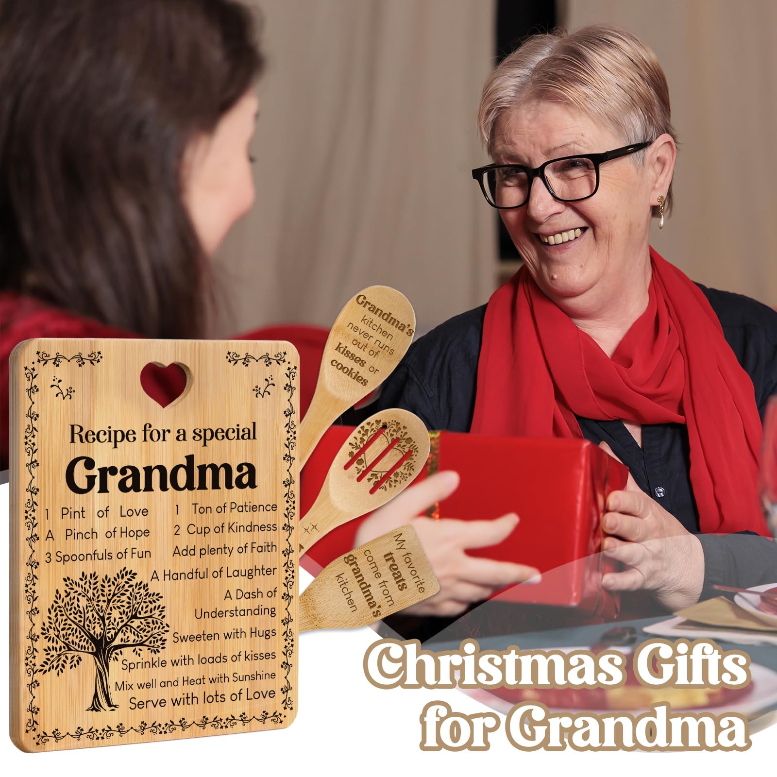 Grandma Gifts, Christmas Birthday Gift for Grandmas Nanny from Grandkids, Bamboo Cutting Board, Grandparents Thankgiving Christm
