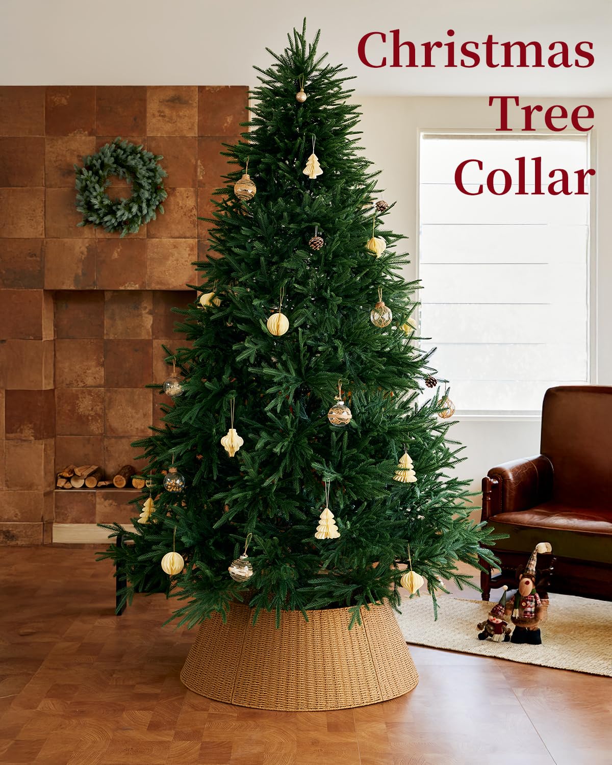 42in Extra Large Christmas Tree Collar - Wicker Woven Tree Collars for Artificial Trees - Handmade Rattan Rustic Farmhouse Baske
