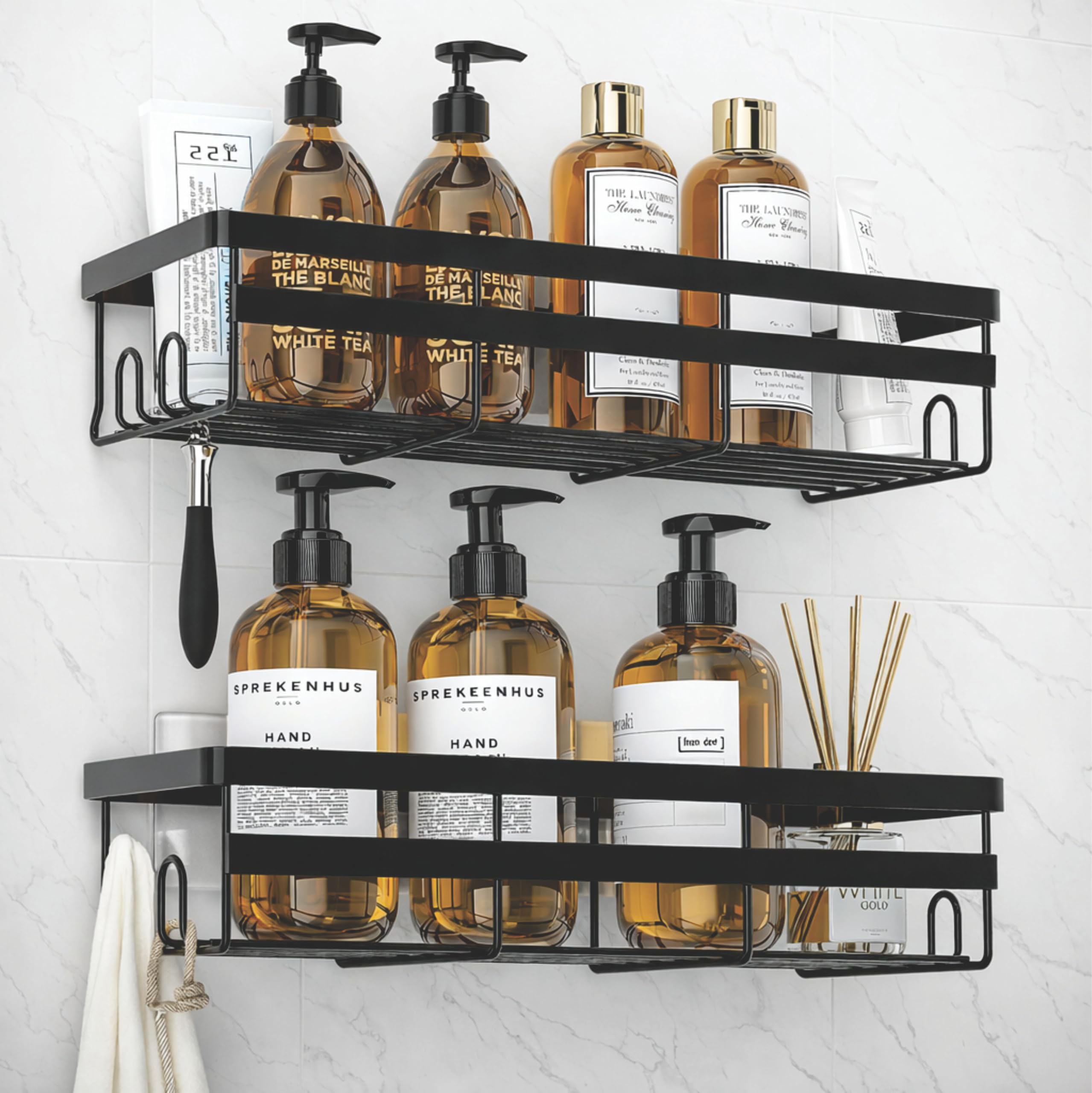 Jialto 2 Pieces Heavy Duty Self Adhesive Bathroom Accessories Set | Racks For Bathroom | Multipurpose Wall Mounted Washroom Orga