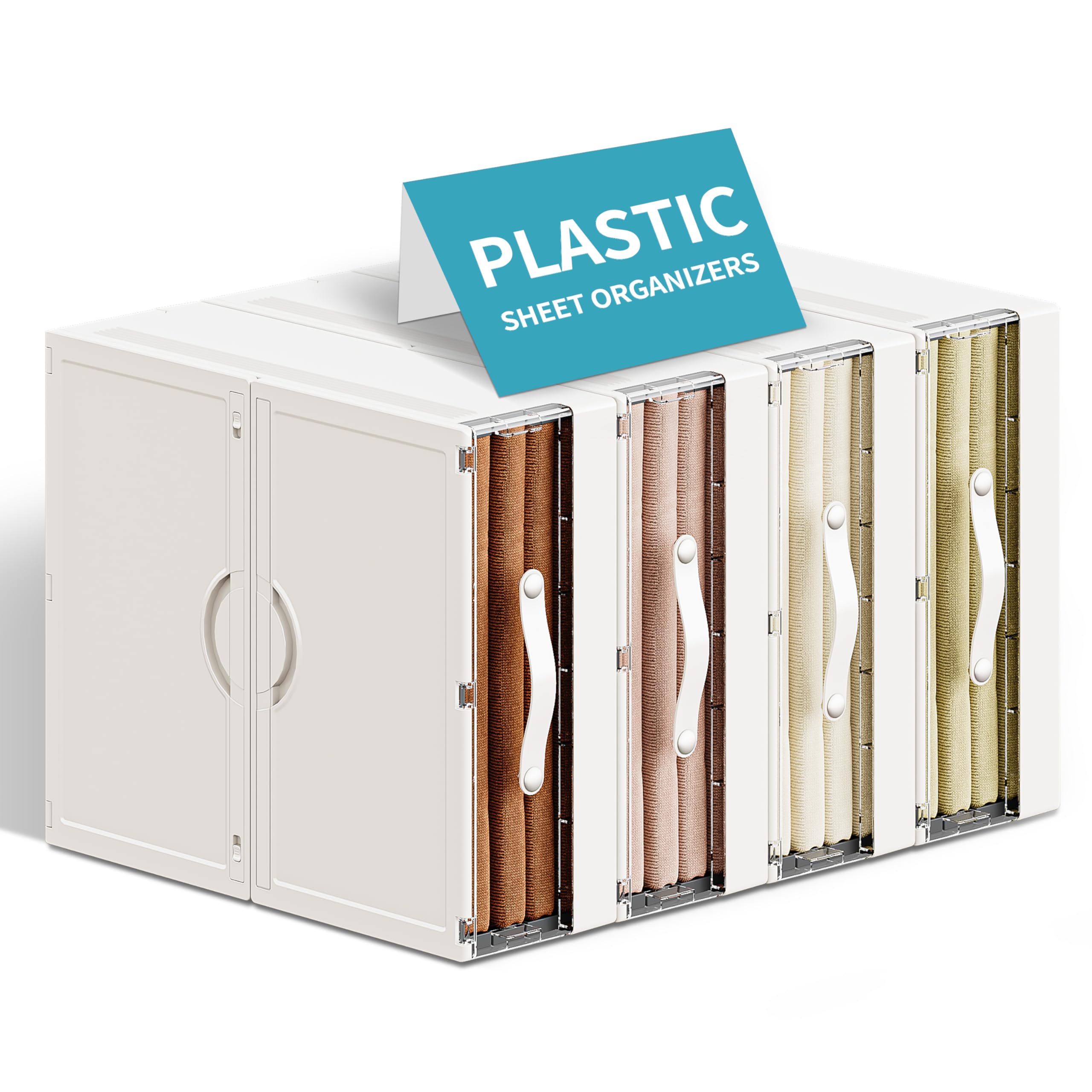 MSHOMELY Plastic Bed Sheet Organizers and Storage 4 Pack Sheet Storage Organizer, Sheet Set Organizer, Blanket Storage Organizer