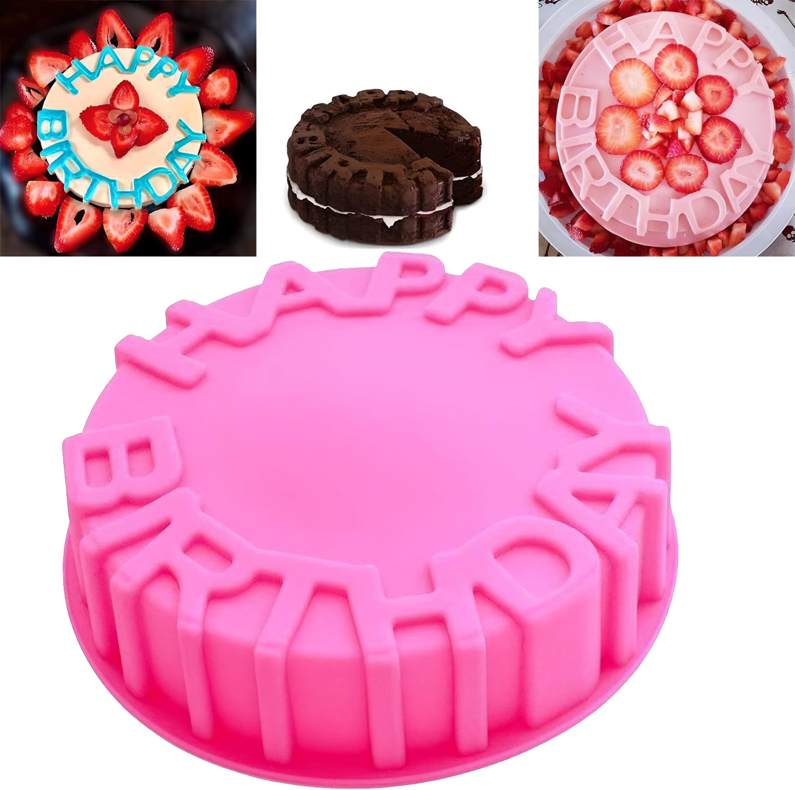 Zavaca 8 Inch Happy Birthday Cake Mold Pan Birthday Party Birthday Cake Baking Silicone Mold