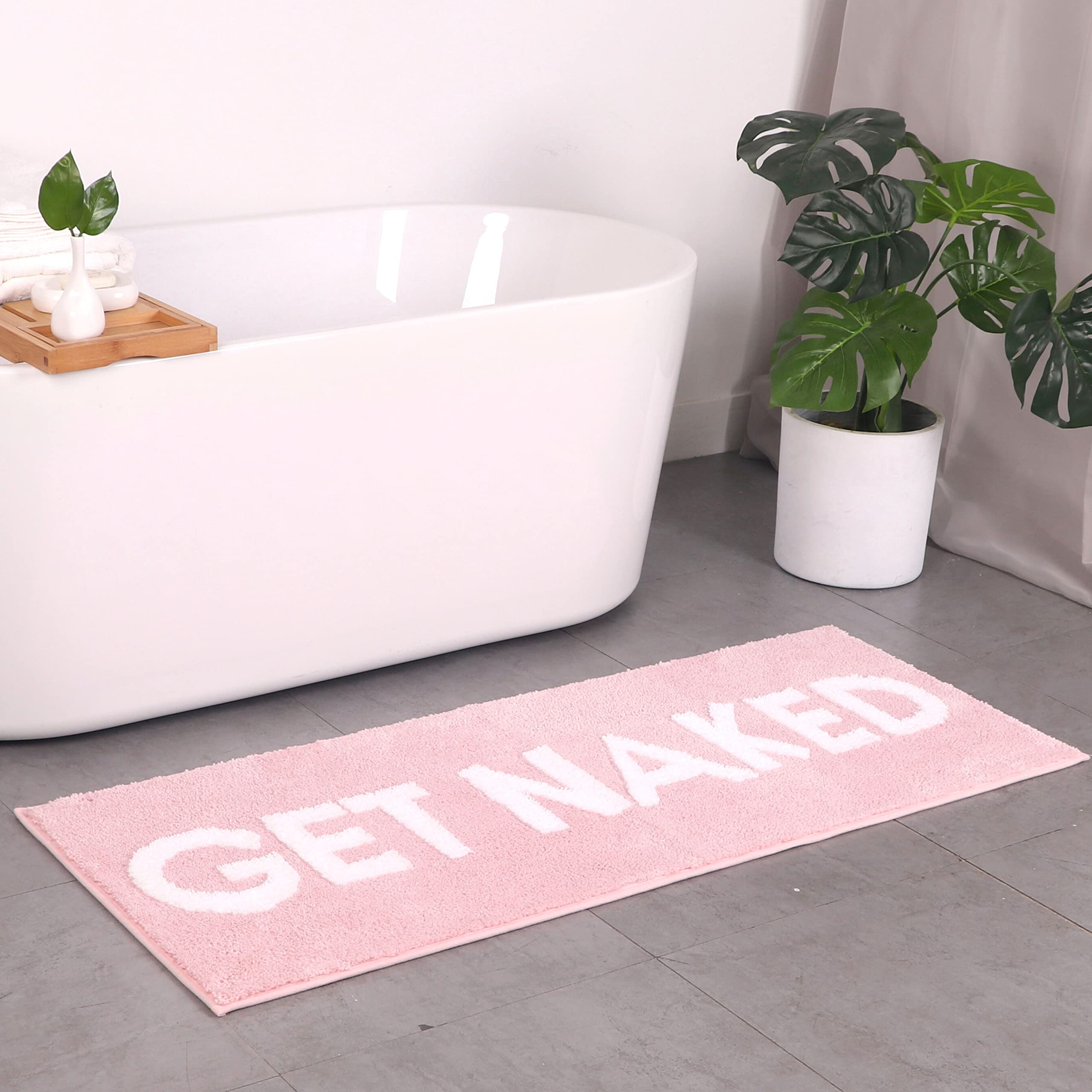 Get Naked Bath Mat Runner - Funny Bathroom Decor Fun Shower Rugs Pink Non Slip Unique Cute Bathroom Rig Fun Bath Mat Cool Bathro