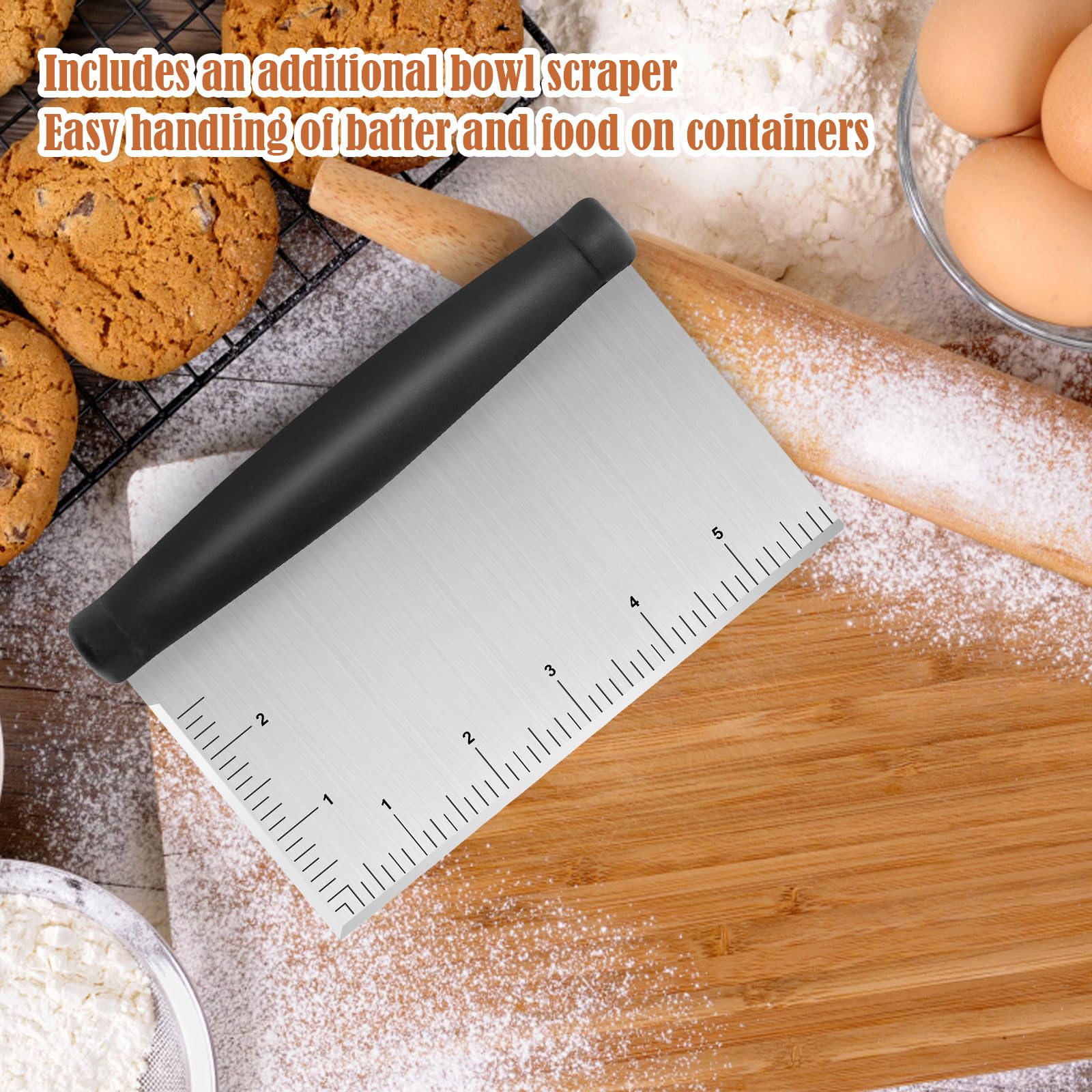 2Pcs Stainless Steel Dough Scraper & Chopper - 6 Inch Multi-Purpose Kitchen Tools With Measuring Markings, Cutter For Dough, Cak