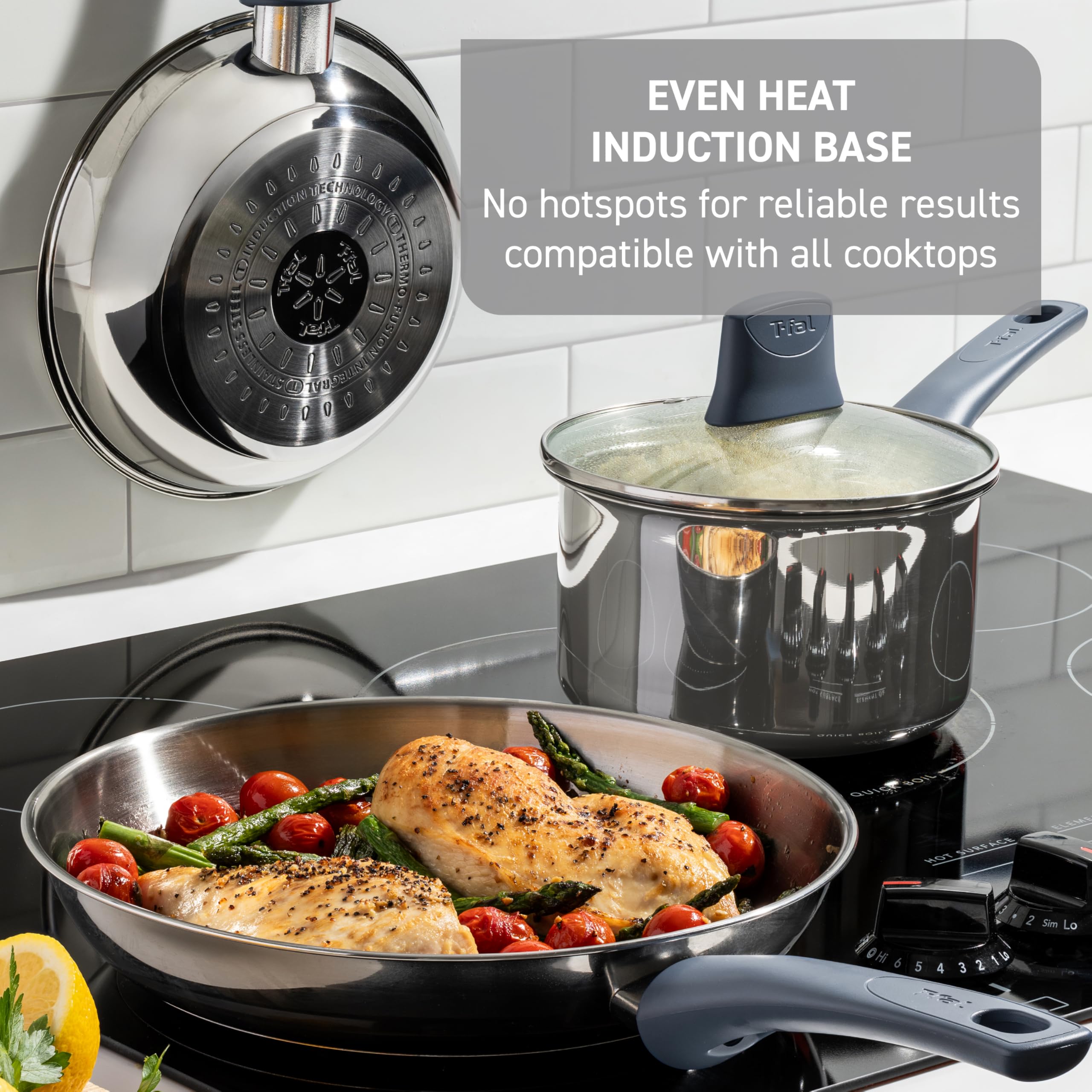 T-fal Essentials Stainless Steel Fry Pan Set 2 Piece, 8'' and 10.5'', Induction Compatible Oven Safe 350F, Pots and Pans Set, Co