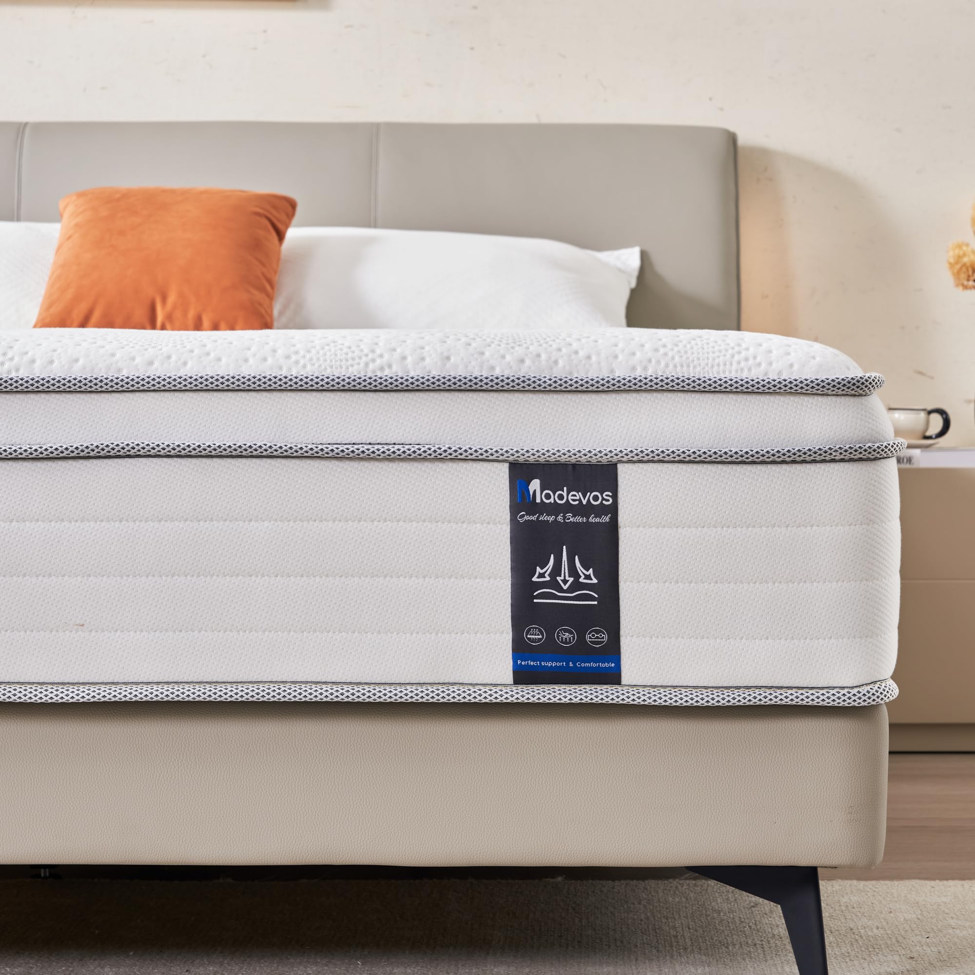 Madevos Twin Mattress, 10 Inch Hybrid Mattress In A Box, Memory Foam And Individual Pocket Springs, Fiberglass Free, Soft And Br