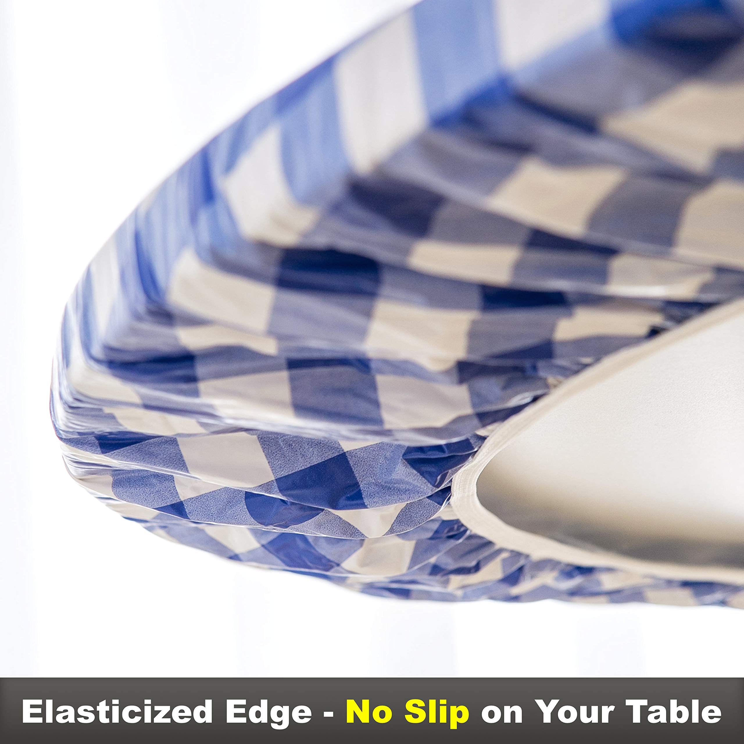 Rally Home Goods Indoor Outdoor Patio Round Fitted Vinyl Tablecloth, Flannel Backing, Elastic Edge, Waterproof Wipeable Cover, B