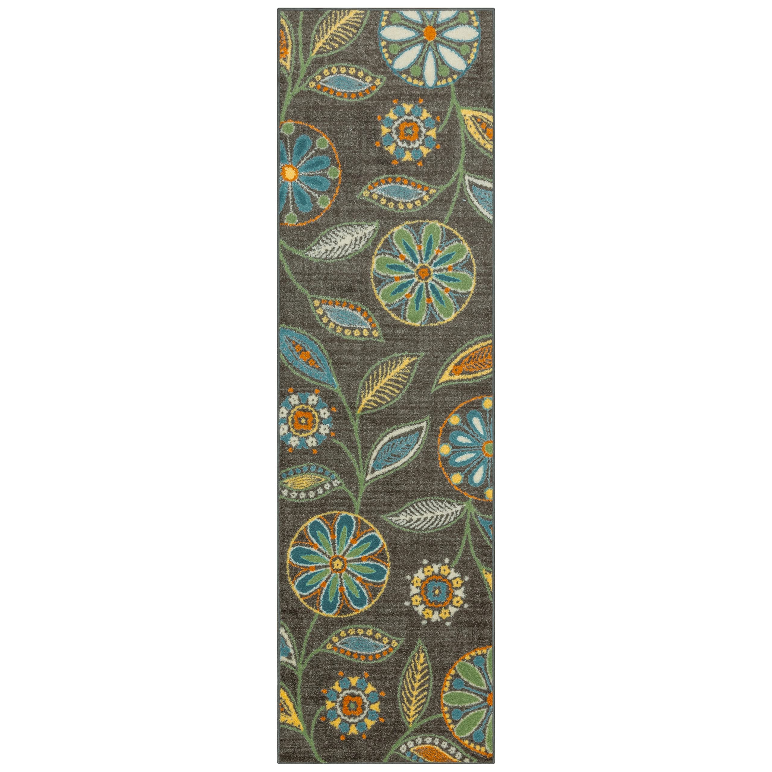Maples Rugs Reggie Floral Runner Rug Non Skid Hallway Entry Carpet [Made in USA], Multi, 2 x 7