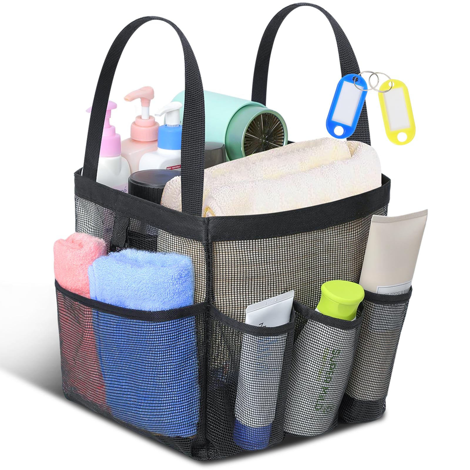Temede Mesh Shower Caddy Tote, Large Shower Caddy Basket Portable, Quick Dry Hanging Toiletry Bag, 8 Storage Pocket Handle Bath