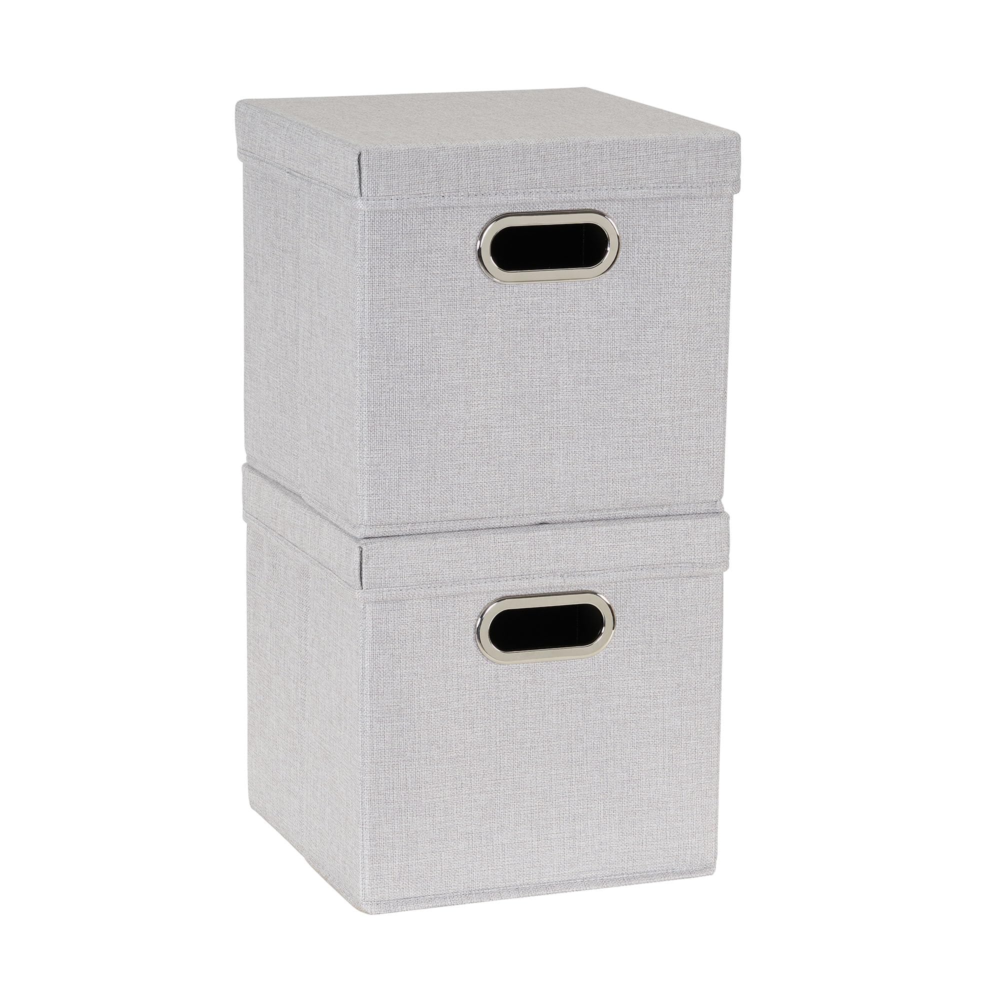 Household Essentials 804-1 Caf   Cube Bin Storage Set With Lids And Handles | 2 Pack, Grey Linen