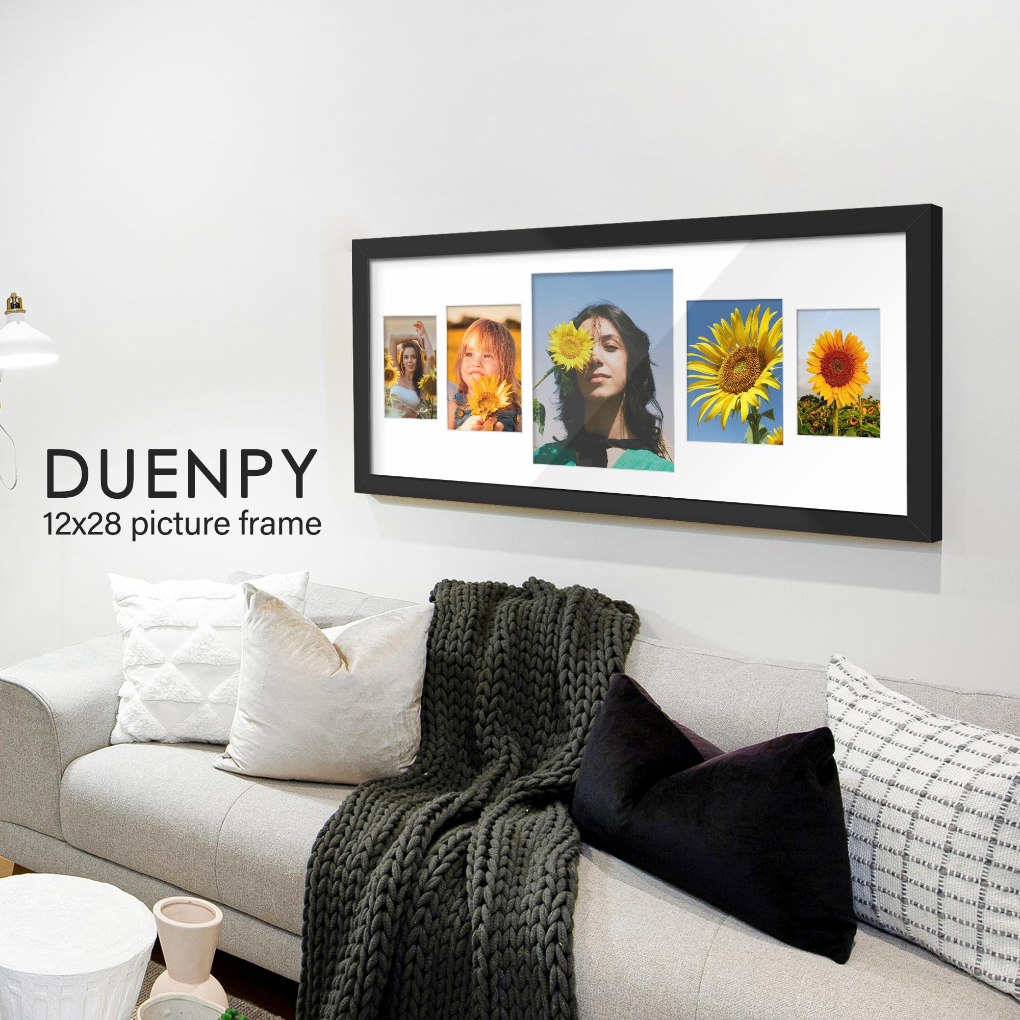 DUENPY 12x28 Collage Picture Frames Display One 8x10 Inch and Two 5x7 and Two 4x6 Photos Collage Wall Decor Wall Hanging or Tabl