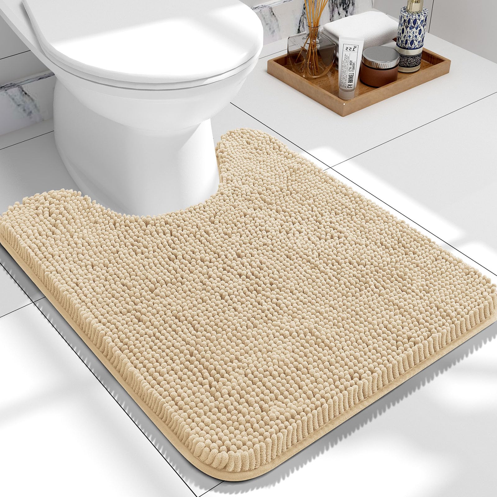Olanly Toilet Rugs U-Shaped 24X20, Extra Soft Absorbent Chenille Contour Bathroom Rugs, Dry Quickly, Machine Washable, Non-Slip