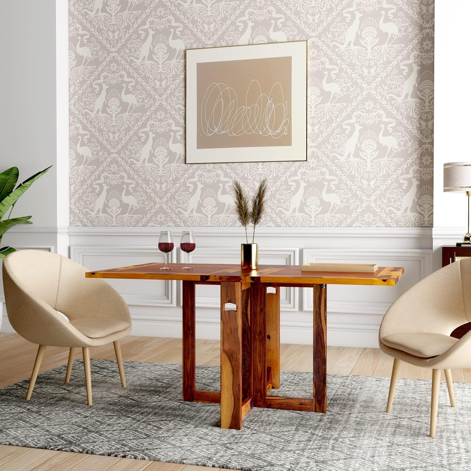 Srb Furniture Solid Sheesham Wood Foldable Dining Table Compact Design Table For Small Spaces Home, Office, Dining Room, And Hal