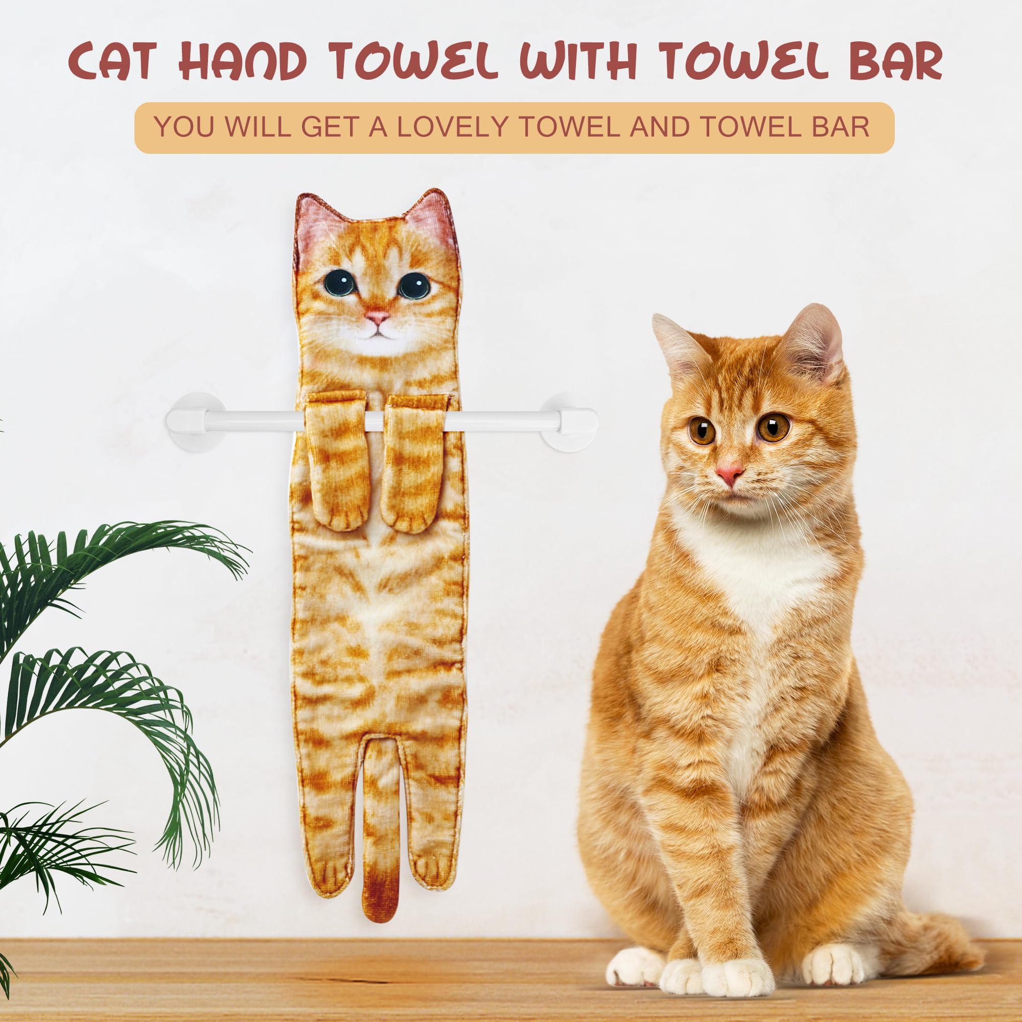 AGRIMONY Cat Funny Hand Towels with Towels Bar for Bathroom Kitchen - Cute Decorative Cat Decor Hanging Washcloths Face Towels Super Absorbent Soft - Housewarming Birthday Gift for Women Cat Lovers
