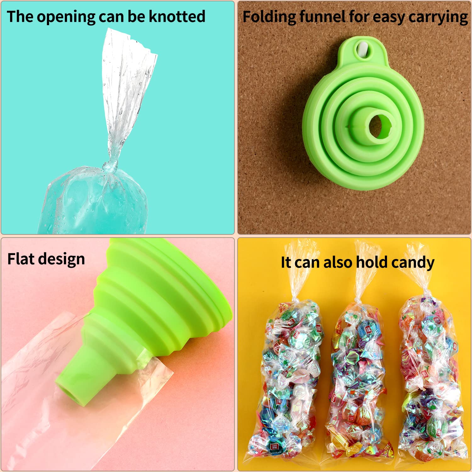 Boao 240 Pieces Ice Lolly Bags Disposable Ice Lolly Mold Bags Plastic Ice Candy Bags With Silicone Funnel For Making Ice Yogurt
