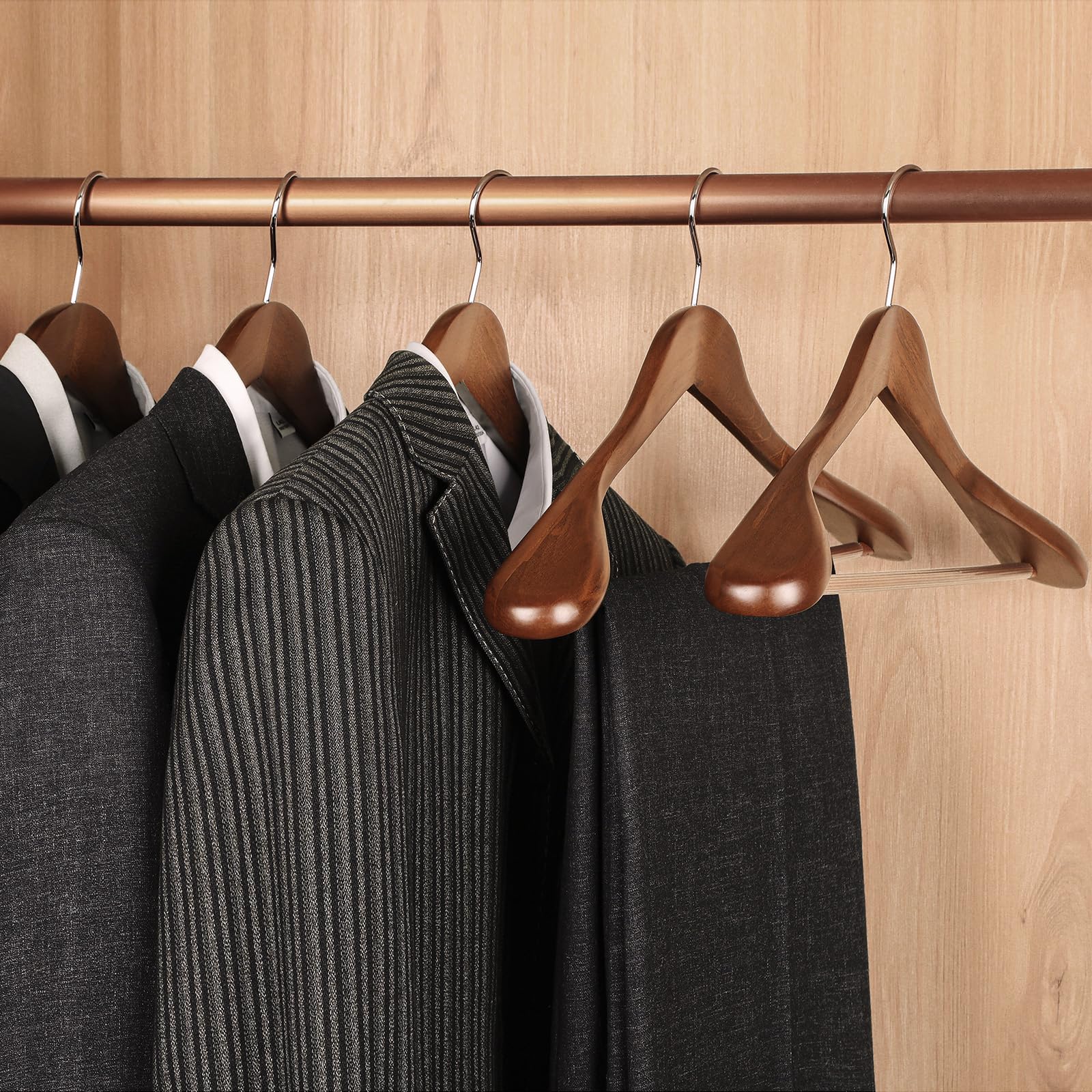 Topia Hanger Wide Shoulder Wooden Hangers, Suit Hangers With Non Slip Pants Bar & 360 Swivel Hook, Solid Wood Heavy Duty Coat Ha