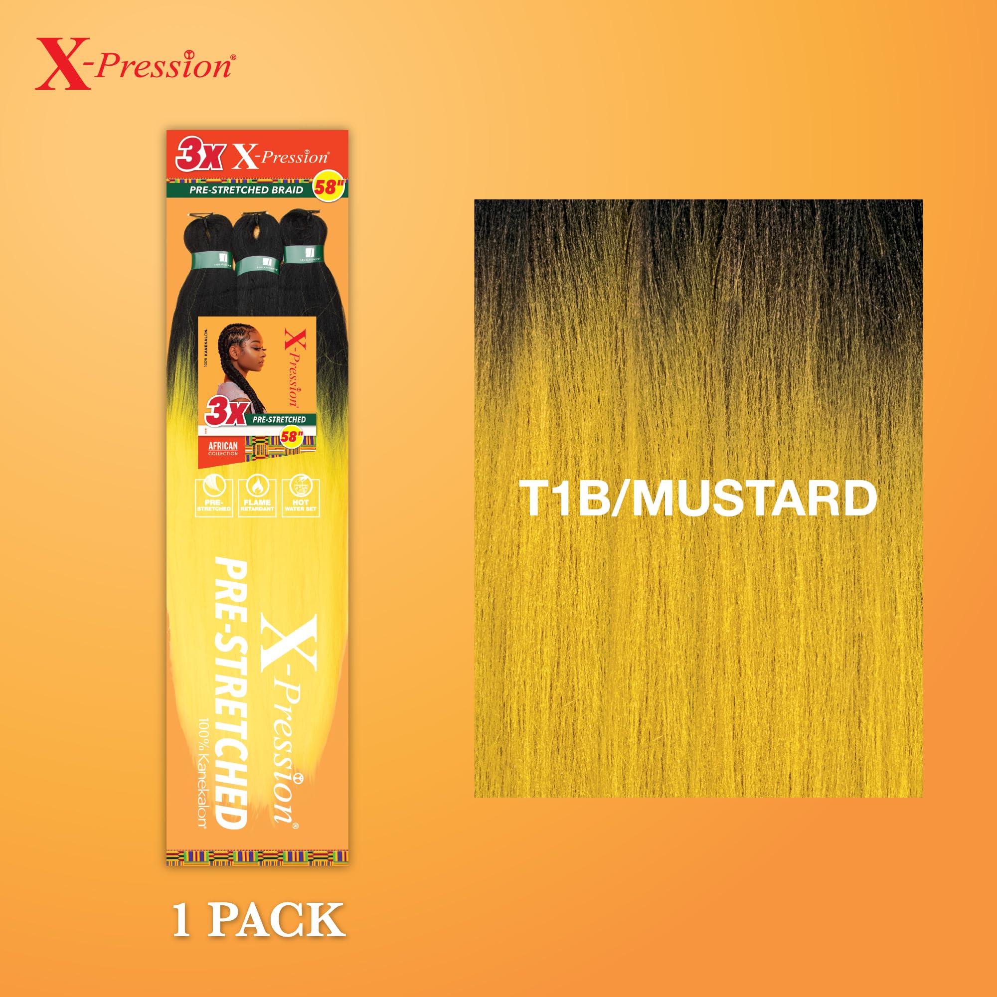 Sensationnel X-Pression Prestretched Braiding Hair - Kanekalon Flame Retardant Smooth Yaki Braid Hair Extension 3X 58 Inch (1 Pa