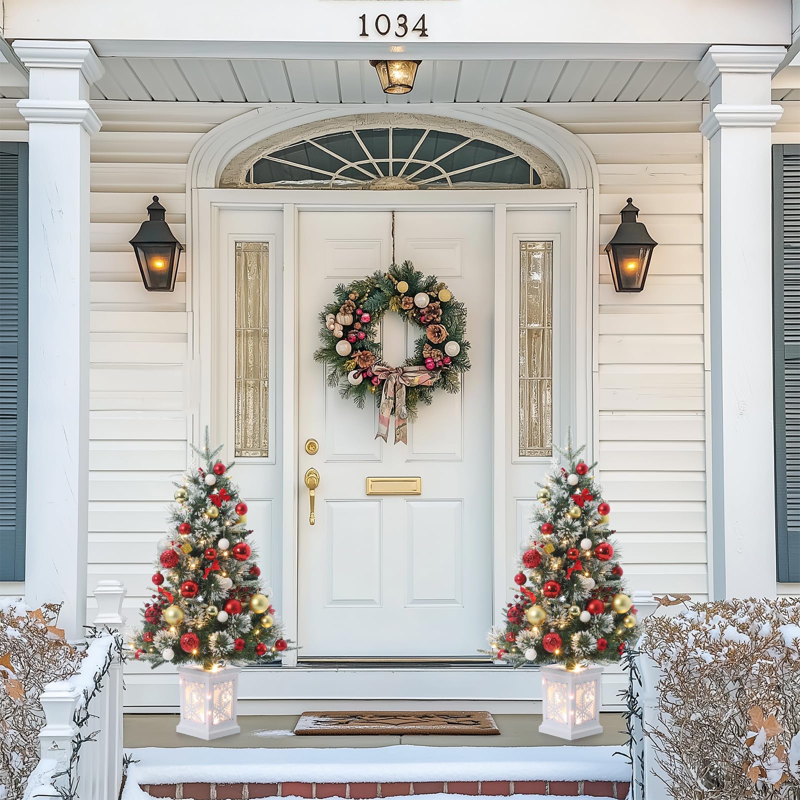 3 ft Pre Lit Fiber Optic Artificial Tree with 78 Pcs Warm White Led Lights, Tabletop Artificial Christmas Tree with Snowflake Ba